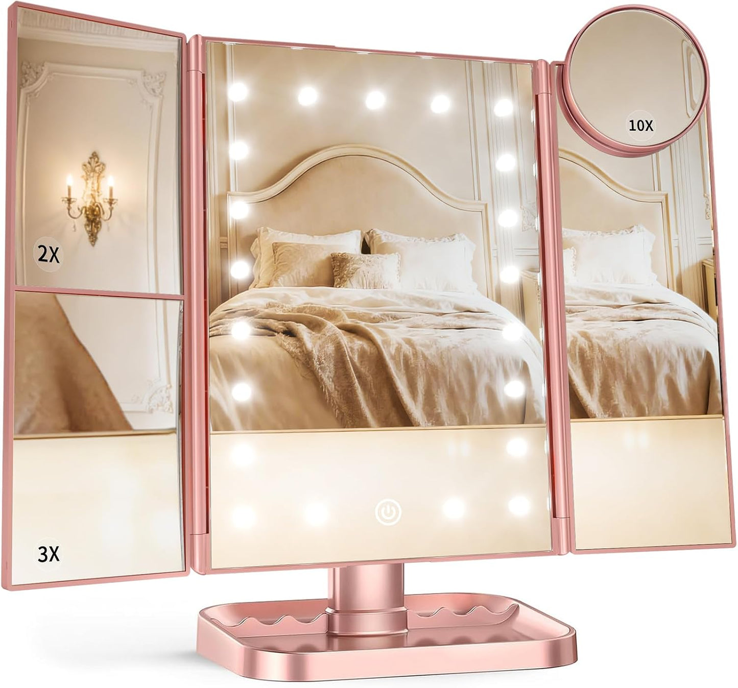 HUONUL 2X/3X/10X Magnifying Vanity Mirror with Light, Trifold Makeup Mirror