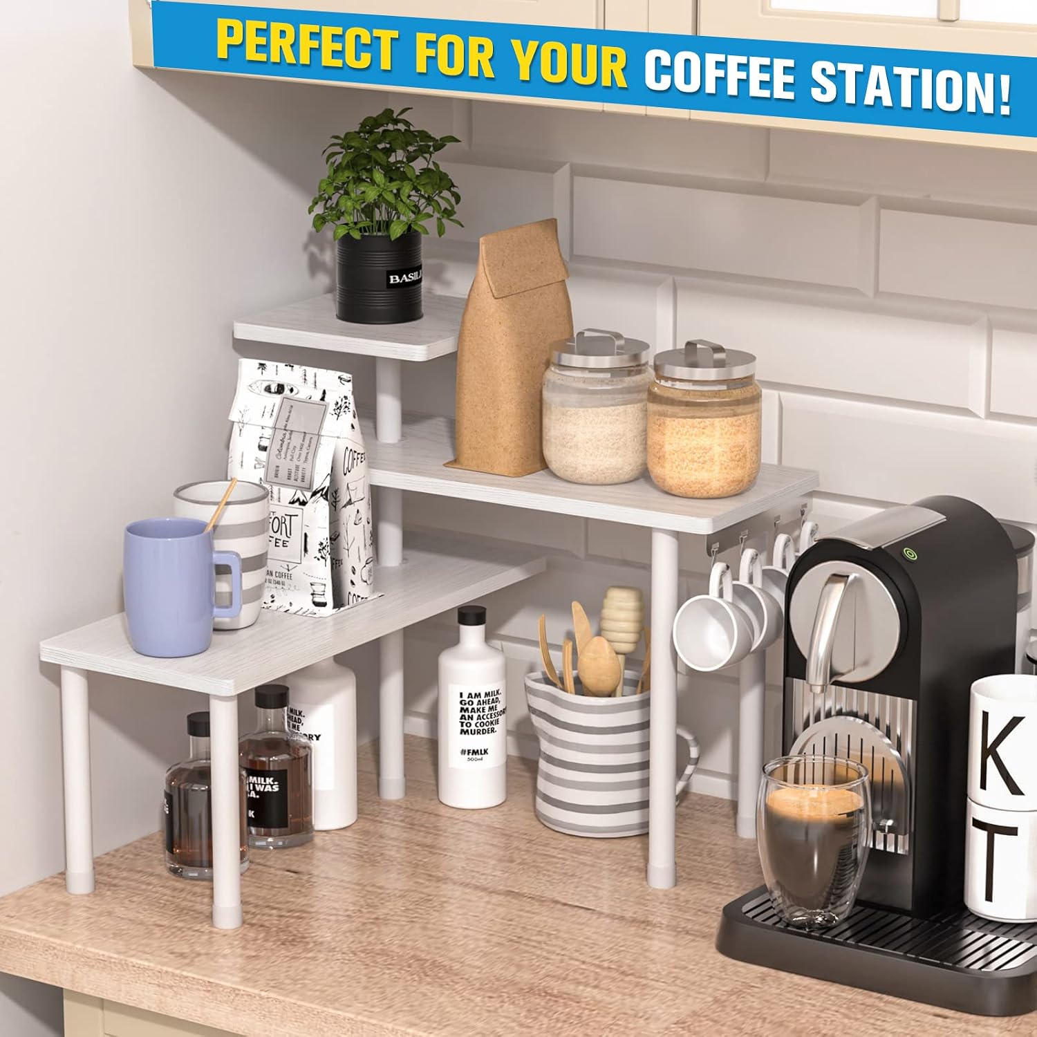 JayRex 3-Tier Bathroom Countertop Corner Shelf Organizer, White | Space-saving corner design organizes spices, skincare
