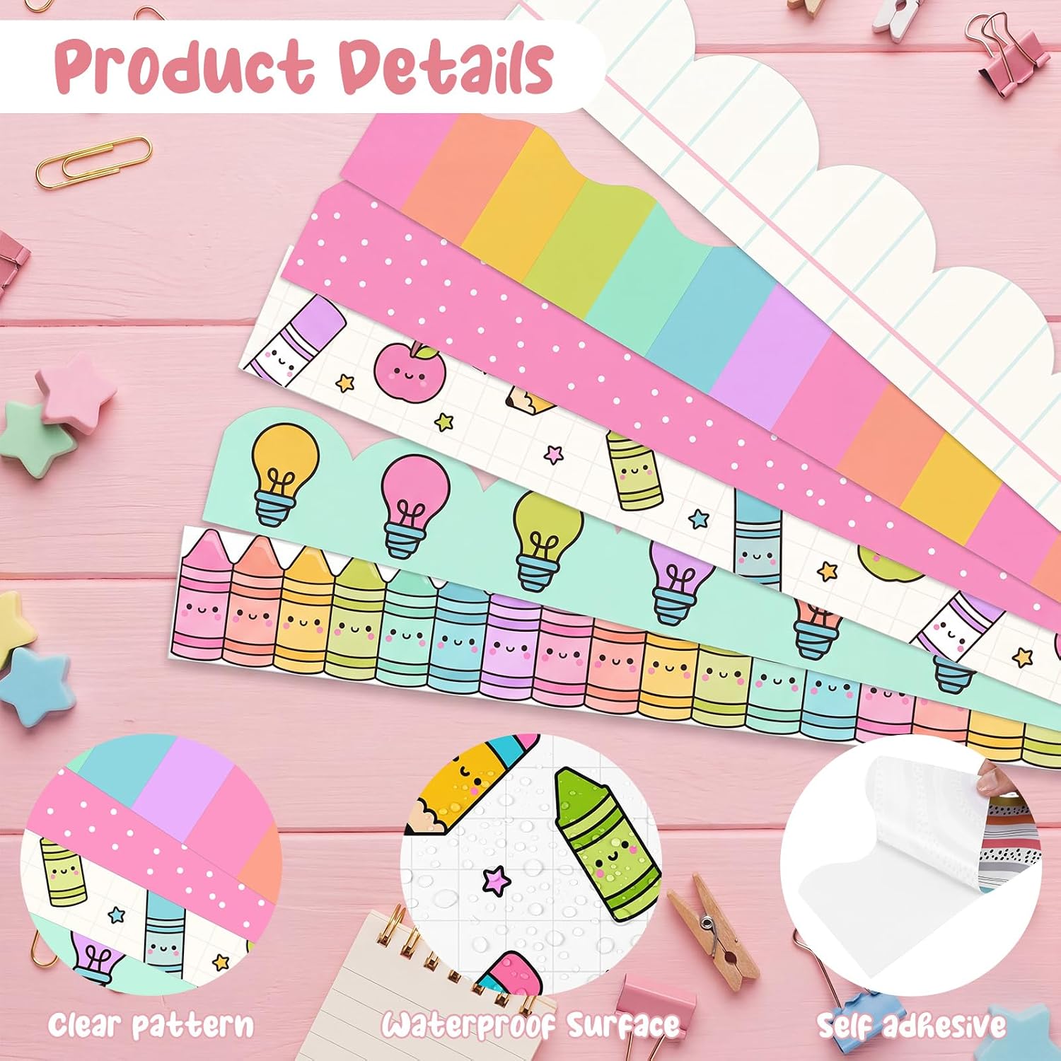 Back to School Bulletin Board Borders Notebook Adhesive Classroom Trim Pastel / Bright / 90 ft