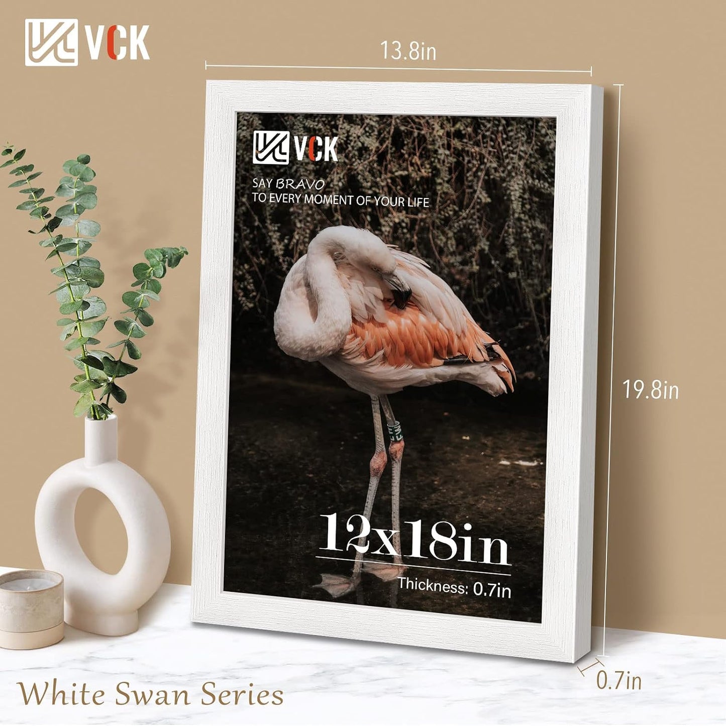 VCK 12x18 Frame White 4 Pack, Wide Thick Wood Border, for Poster/Print | Exclusive Woodgrain, Wall Hanging, HD
