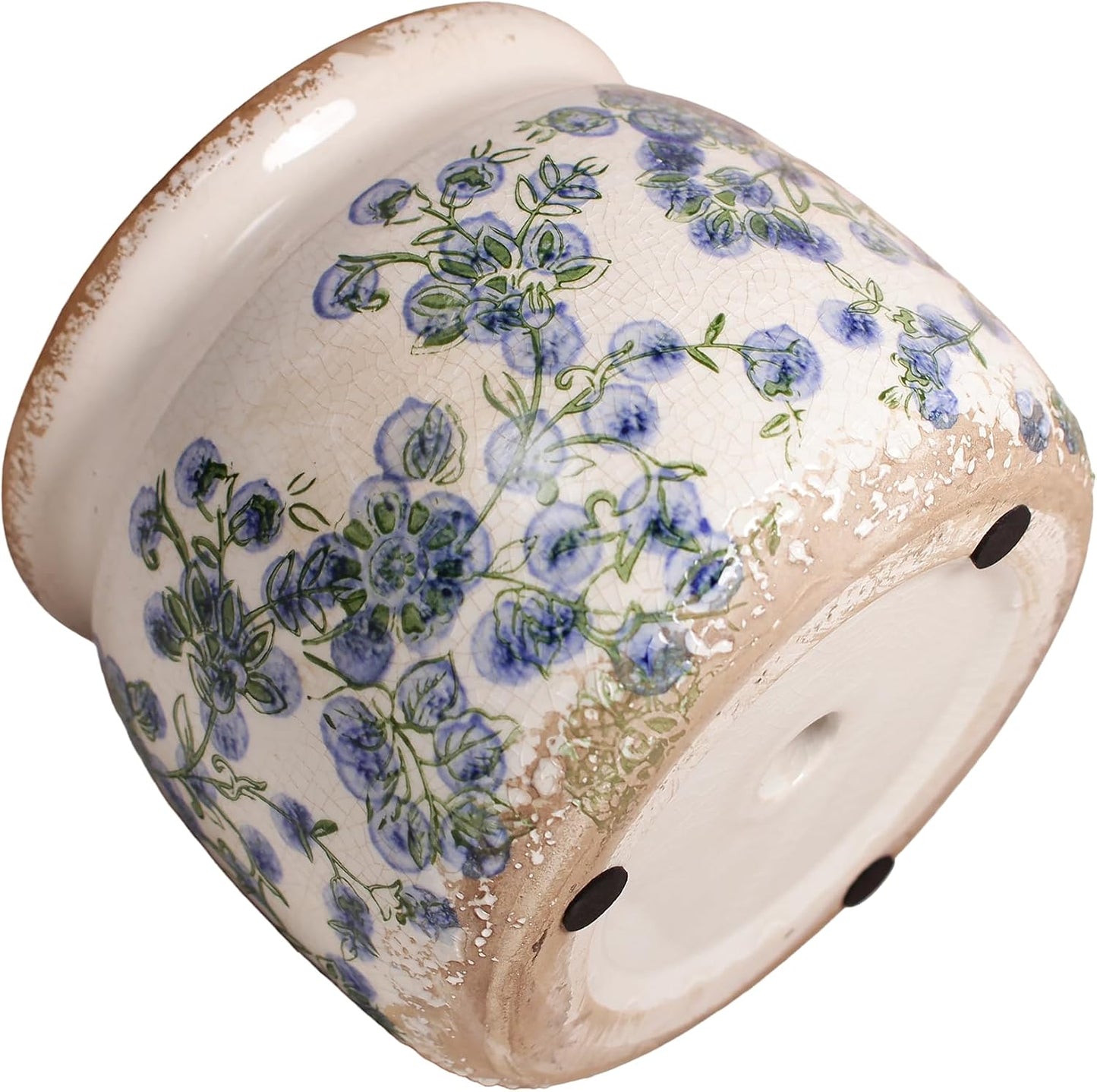 Ceramic Planters Spring Decor / Deep Blue Floral / 6.29 Inch