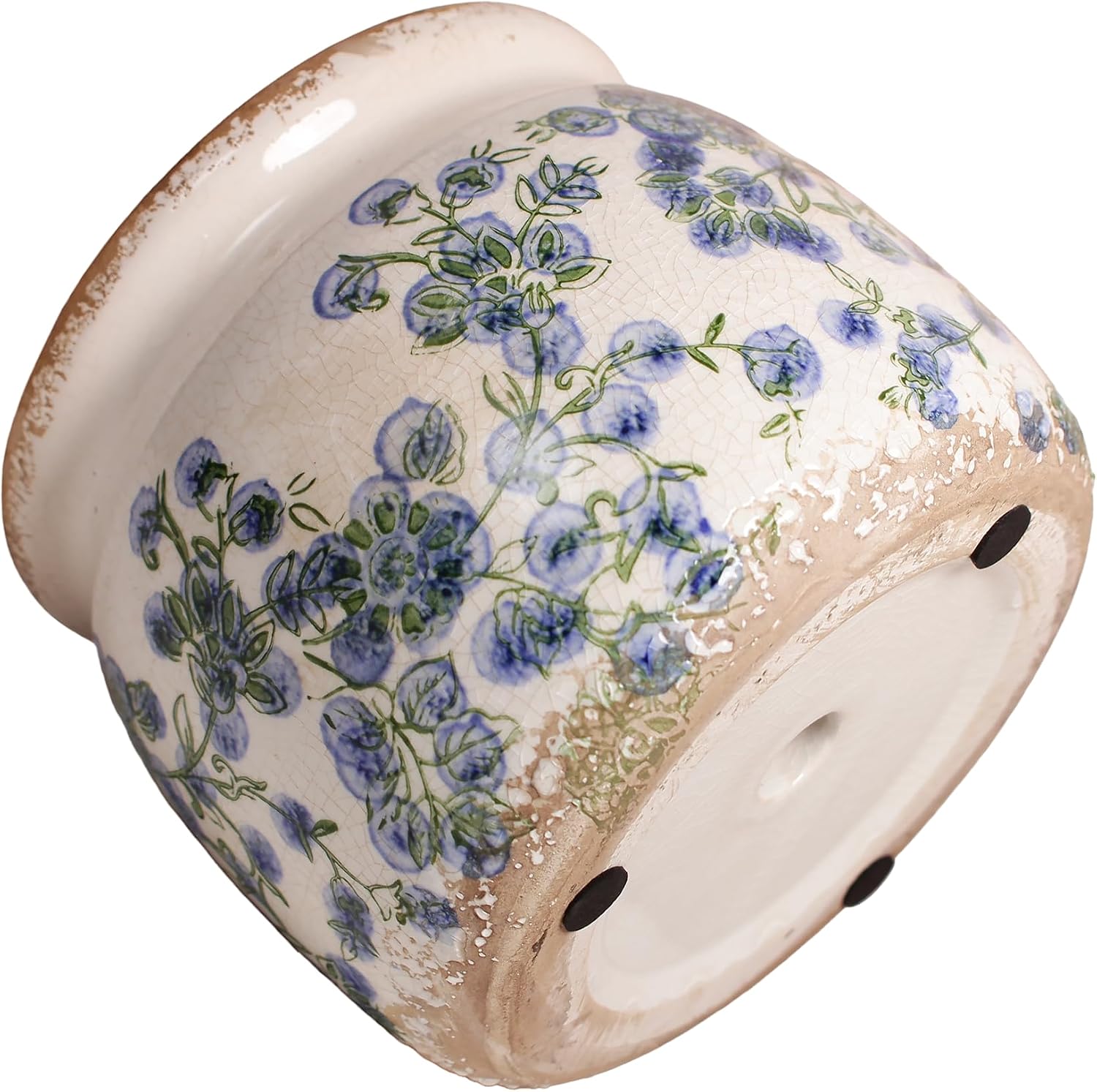 Ceramic Planters Spring Decor / Deep Blue Floral / 6.29 Inch