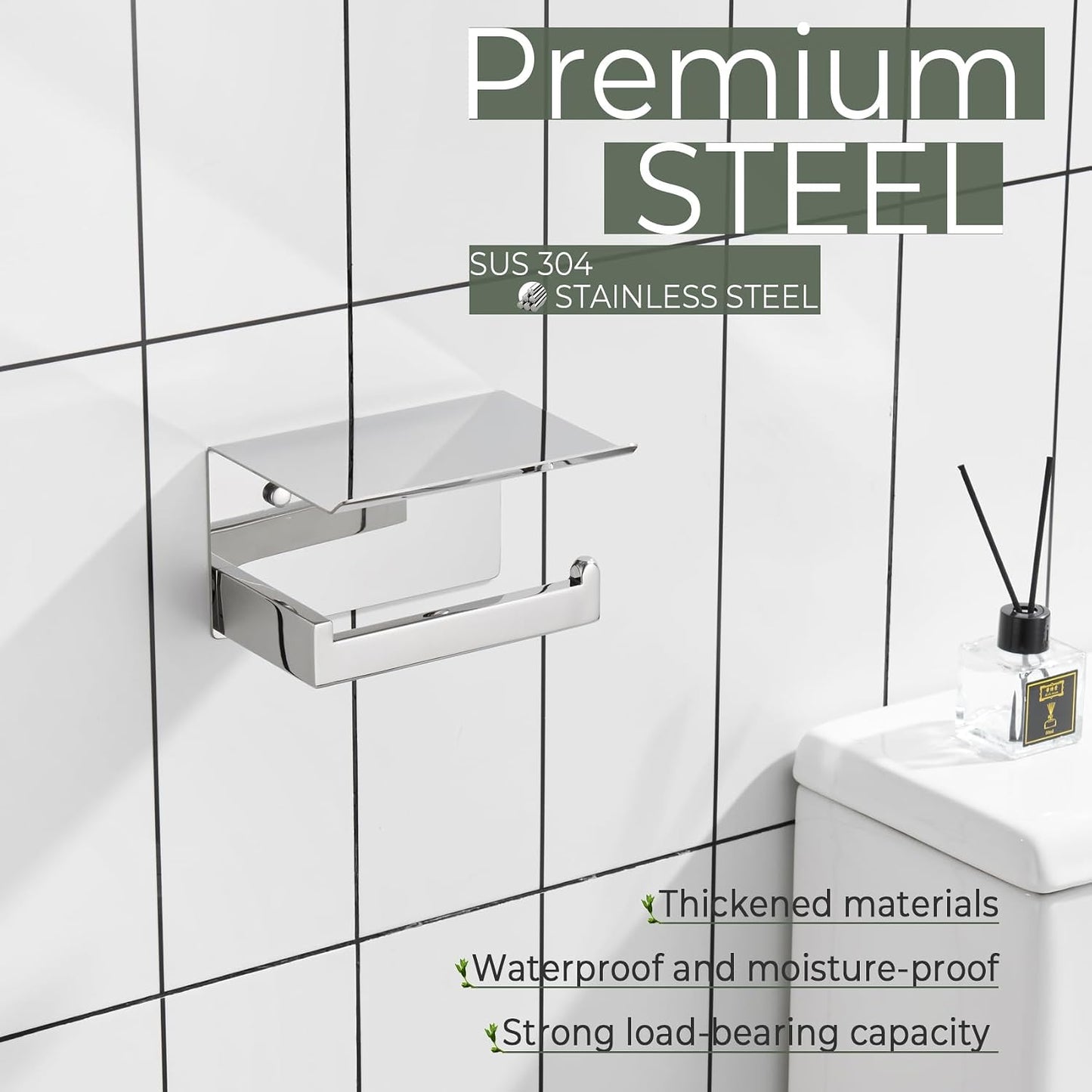 KOKOSIRI Toilet Paper Holder with Shelf Chrome Bathroom Toilet Roll Holder for Restroom T-304 Stainless Steel Wall