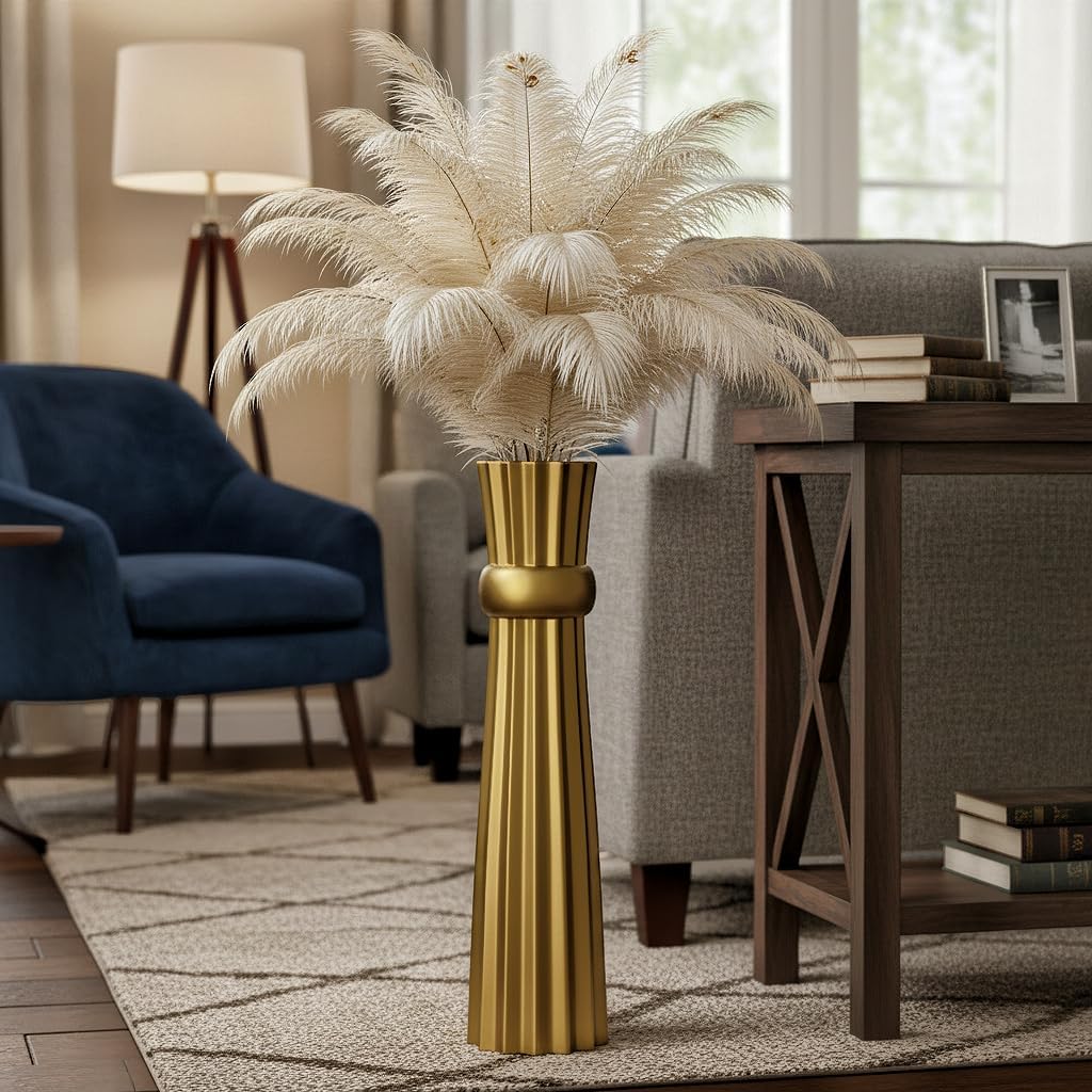 Striped-Shaped Vase / Gold / 23.6 In