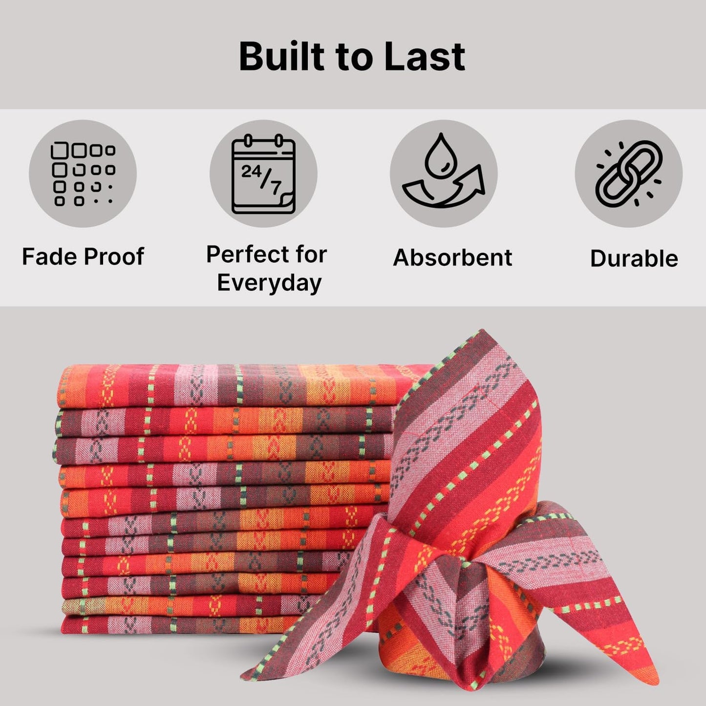 LFH Home Cotton Rich Cloth Salsa Napkin Set of 12 Valentine’s Day Romantic Red Washable Soft Durable Striped Table