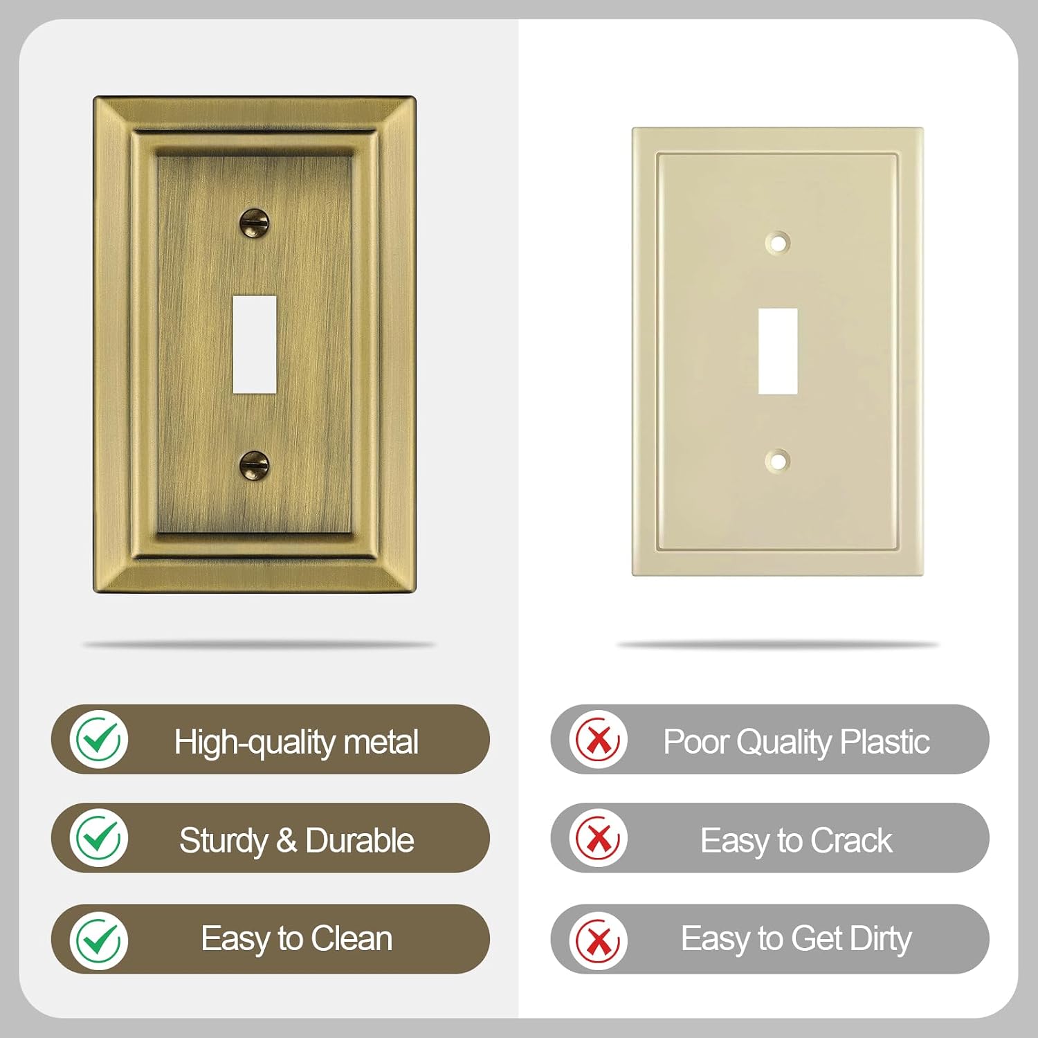 Metal Wall Plate for Light Switch, Applicable to Single Toggle, 6 Pack | Decorative Antique Brass Light Switch Cover