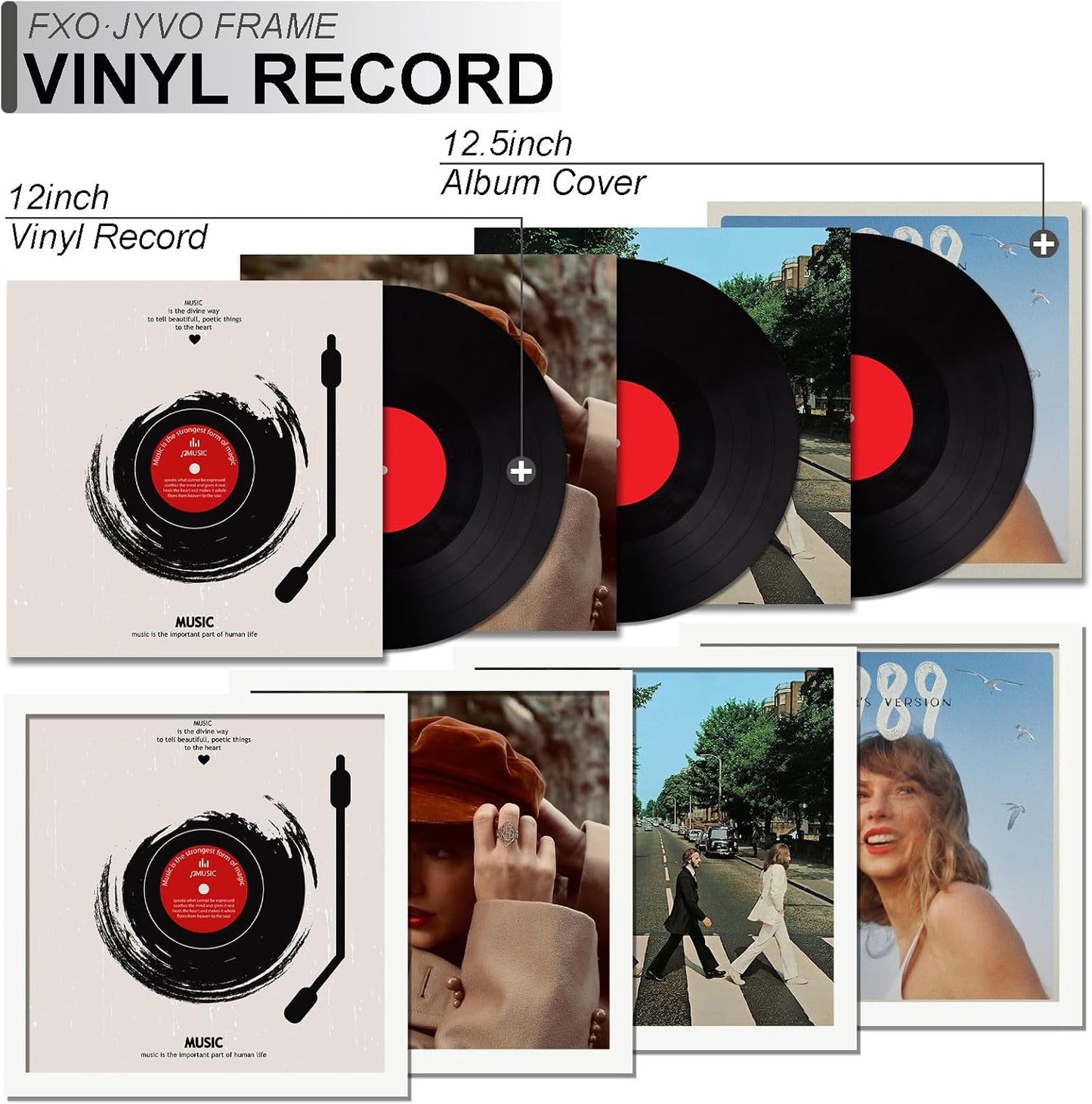 Vinyl Record Frame Display for 12 inch LP with 12.5x12.5 Album Cover | White 12.5 x 12.5 Frame Light Weight with
