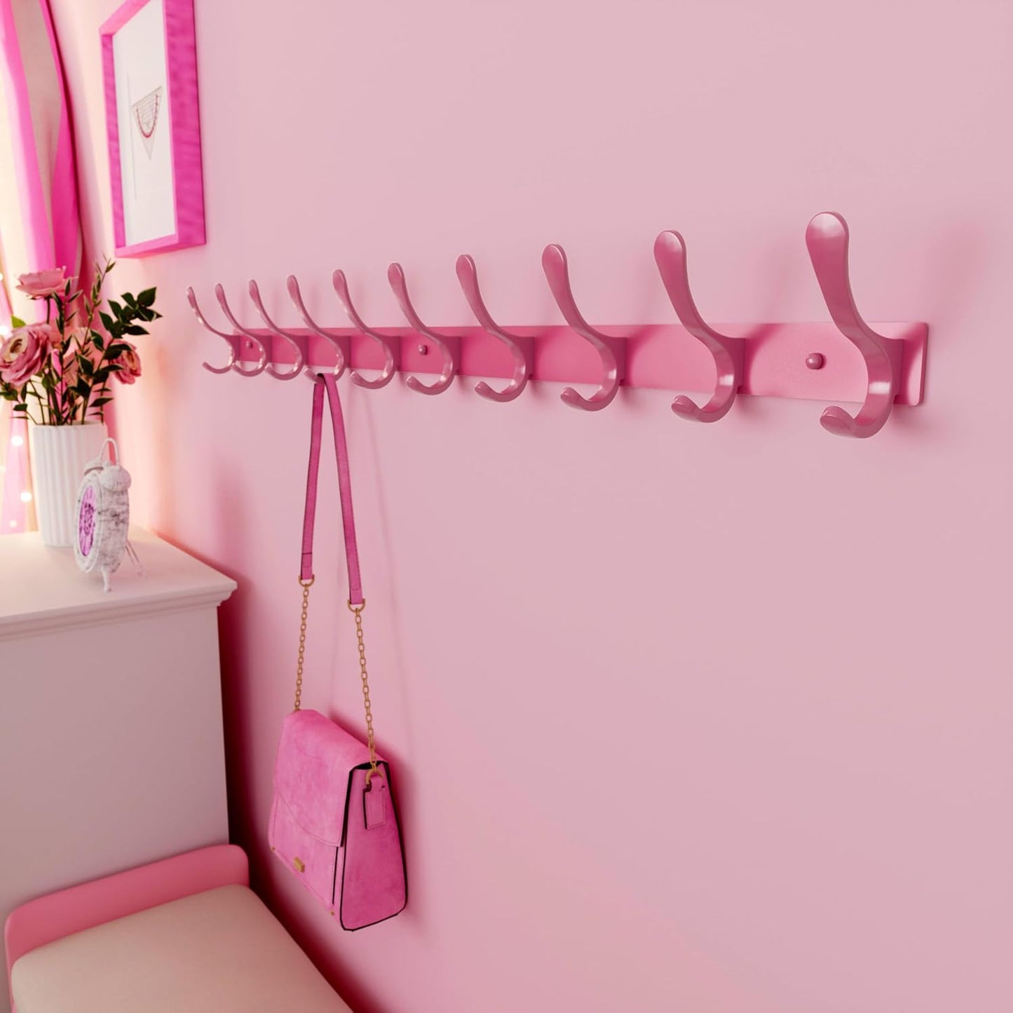 SKOLOO Coat Rack Wall Mounted - 10 Hooks, Heavy Duty, Stainless Steel, Metal Wall Hanger, Sturdy Coat Hooks for Hanging