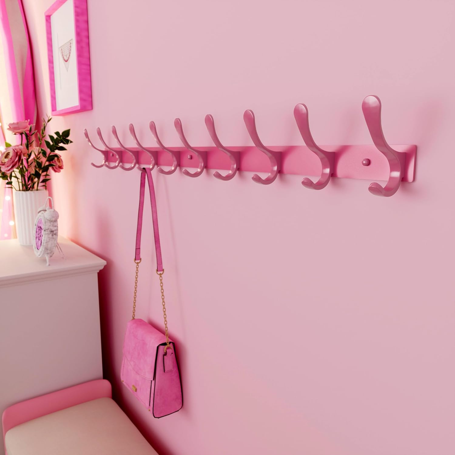 SKOLOO Coat Rack Wall Mounted - 10 Hooks, Heavy Duty, Stainless Steel, Metal Wall Hanger, Sturdy Coat Hooks for Hanging
