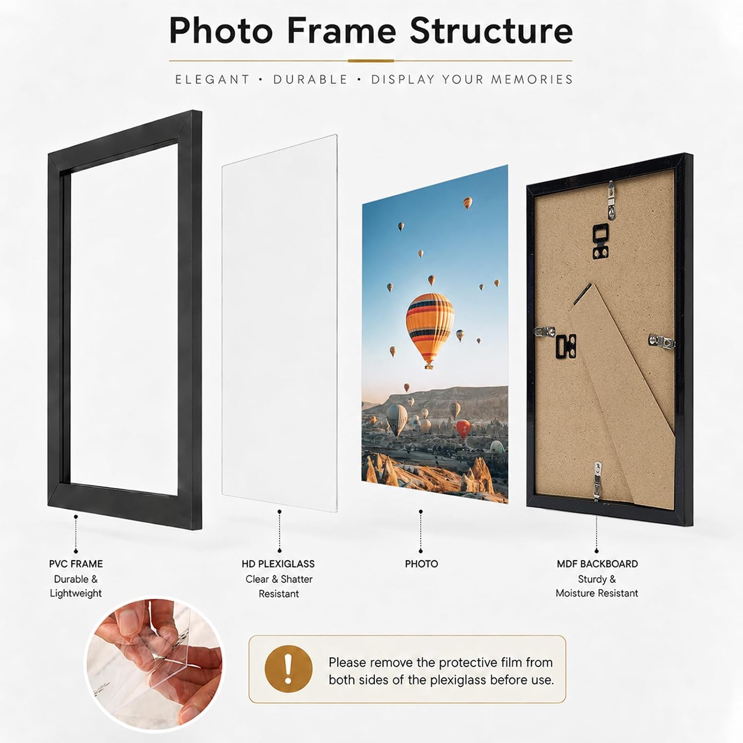 JCJMY 7x11 Picture Frame Set of 6 Black for Wall Hanging or Tabletop- Wall Mounting Horizontally or Vertically, 7 x 11