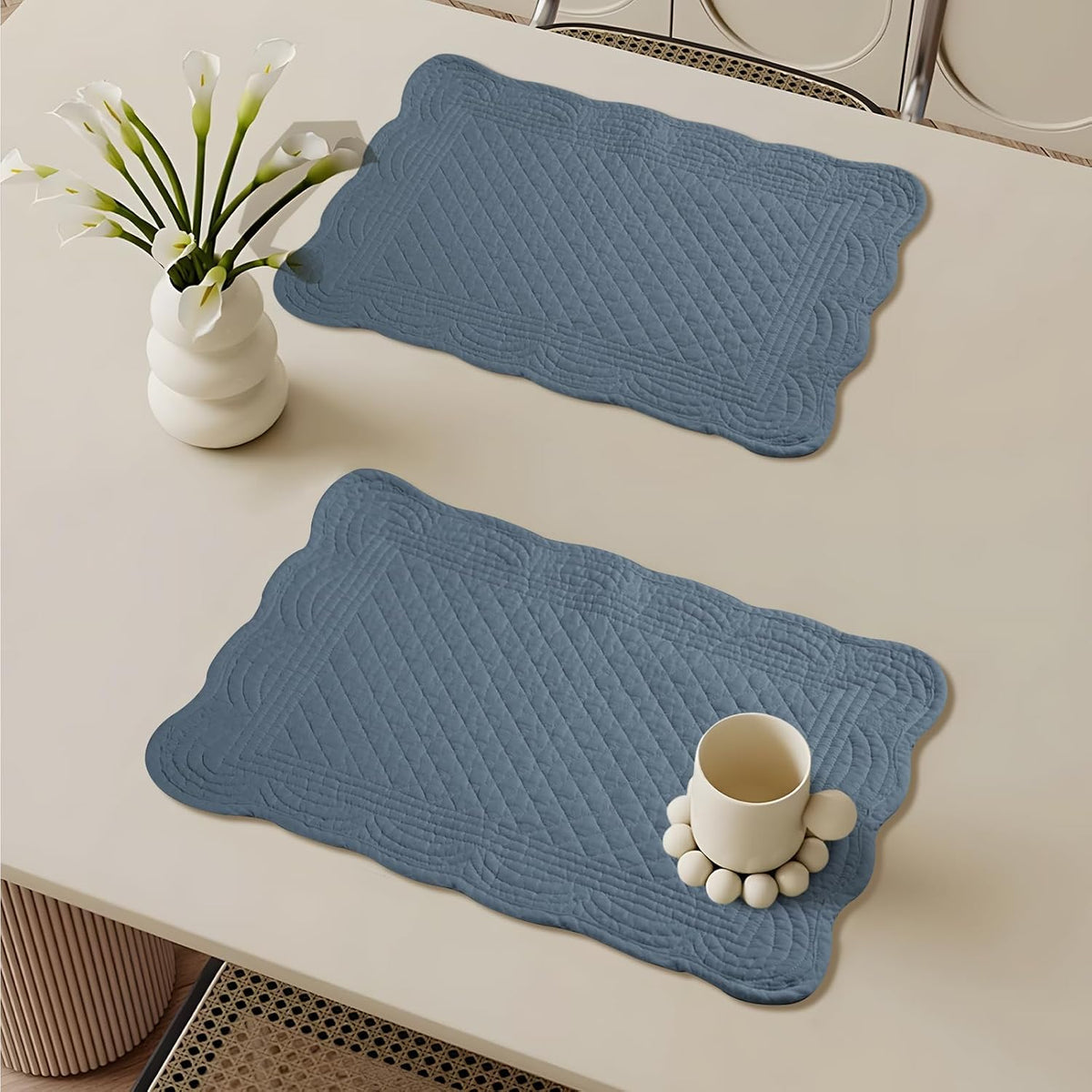 6 PC Quilted Placemats, 18"X13"Extra Large Cotton Placemats Set of 6, 100% Cotton Fabric Washable Cloth Table Mats for