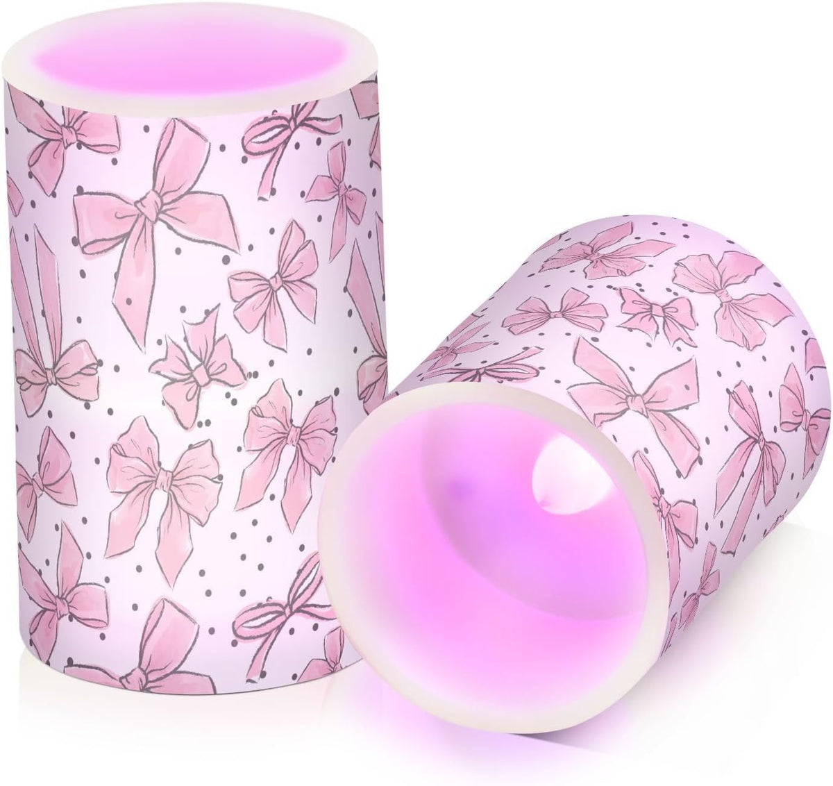 Flickering Flameless Candles, Cute Bows Pink LED Candles with Remote Timer, Set of 2 Battery Operated Candle for