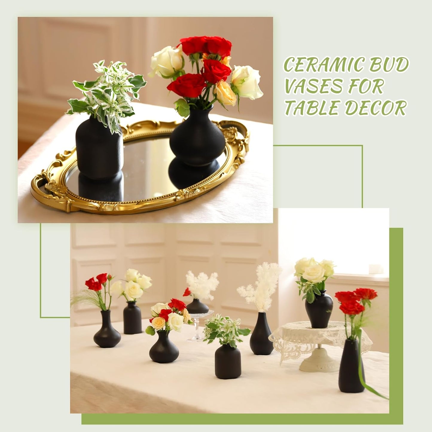 Mini Ceramic Bud Vases for Flowers / Black / Set of 8