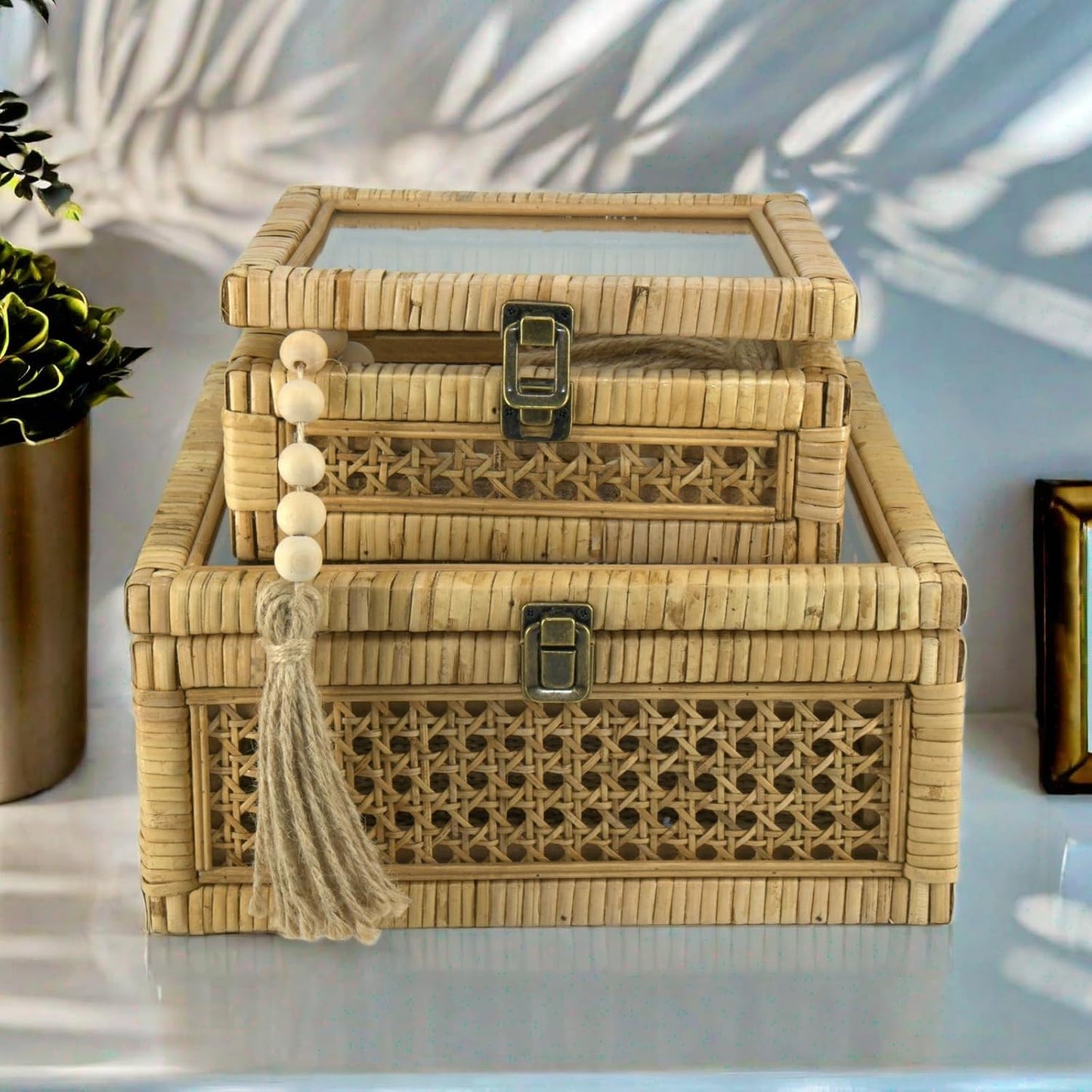 Wicker Decorative Bins / Set of 2
