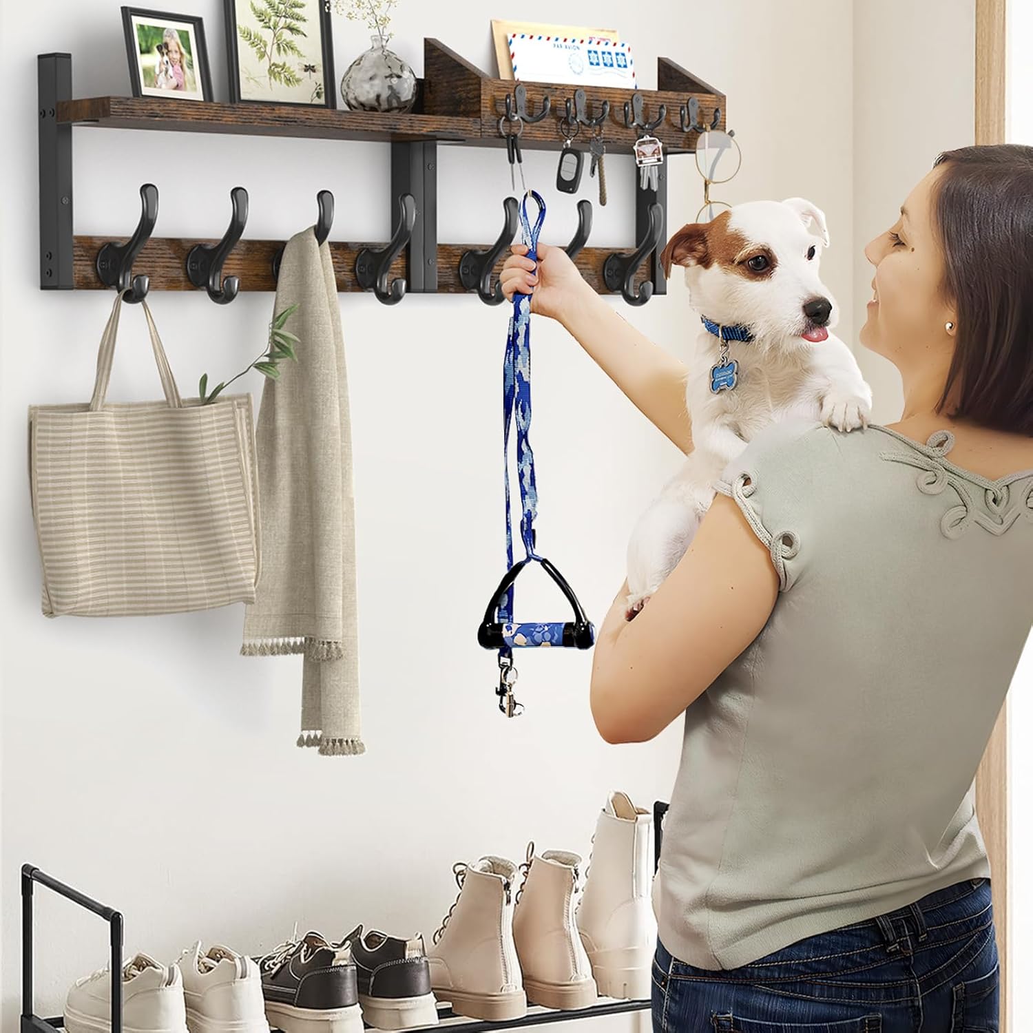 11 Metal Hooks / Rustic Brown / 29 Inch / 4 Inch