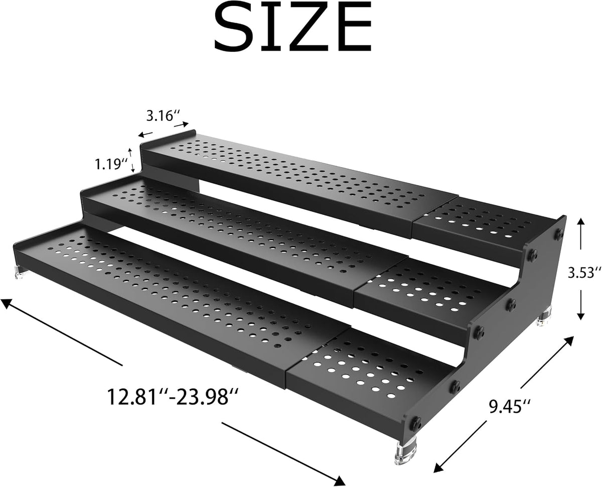 Expandable 3-Tier Spice Metal Shelf Rack, Black, 2 Packs | Kitchen Cabinet and Pantry Organizer, Seasoning Storage