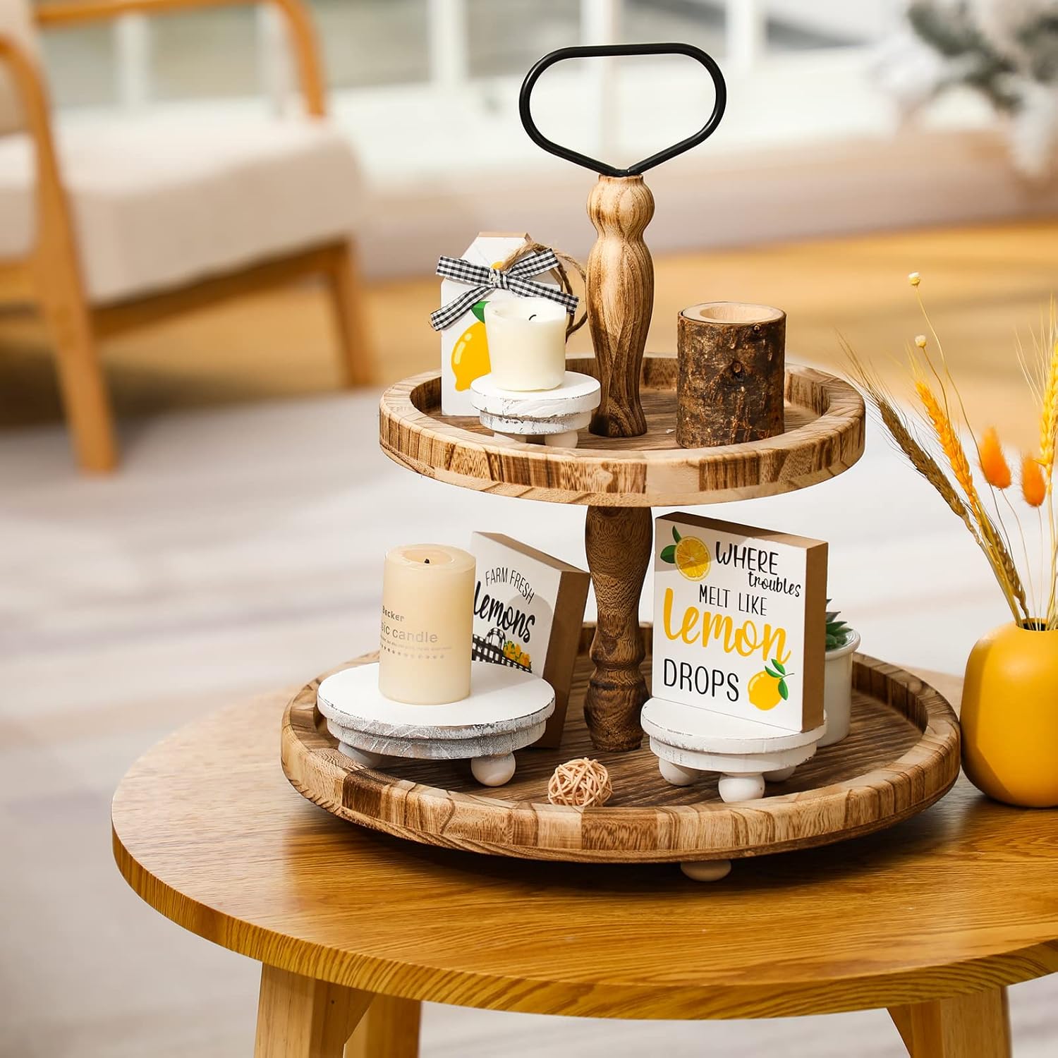Mini Wooden Risers for Decor Small Round Pedestal / Washed White / 5/4/3 Inch / 3 Inch / Set of 3