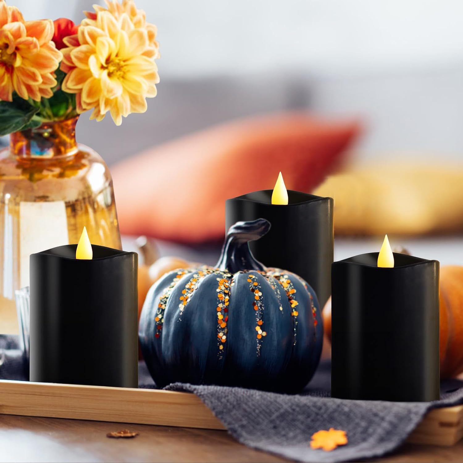 3x4 Flickering Flameless Candles Set of 3, 2AA Battery Life 600 Hours Battery Candles Flickering with Timer,4 inch