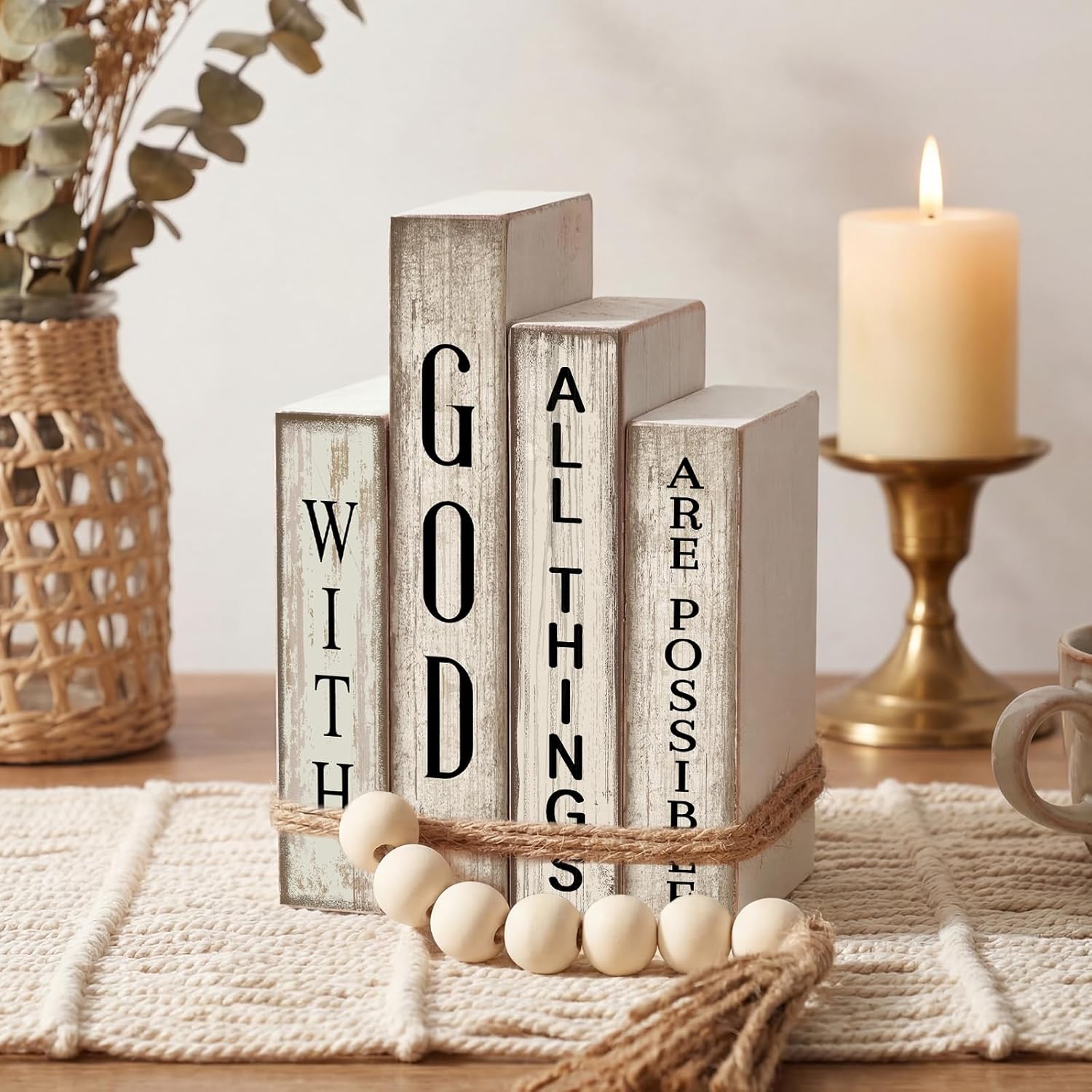 Christian Table Decor Wooden Book Stack Decor / Rustic / Set of 4