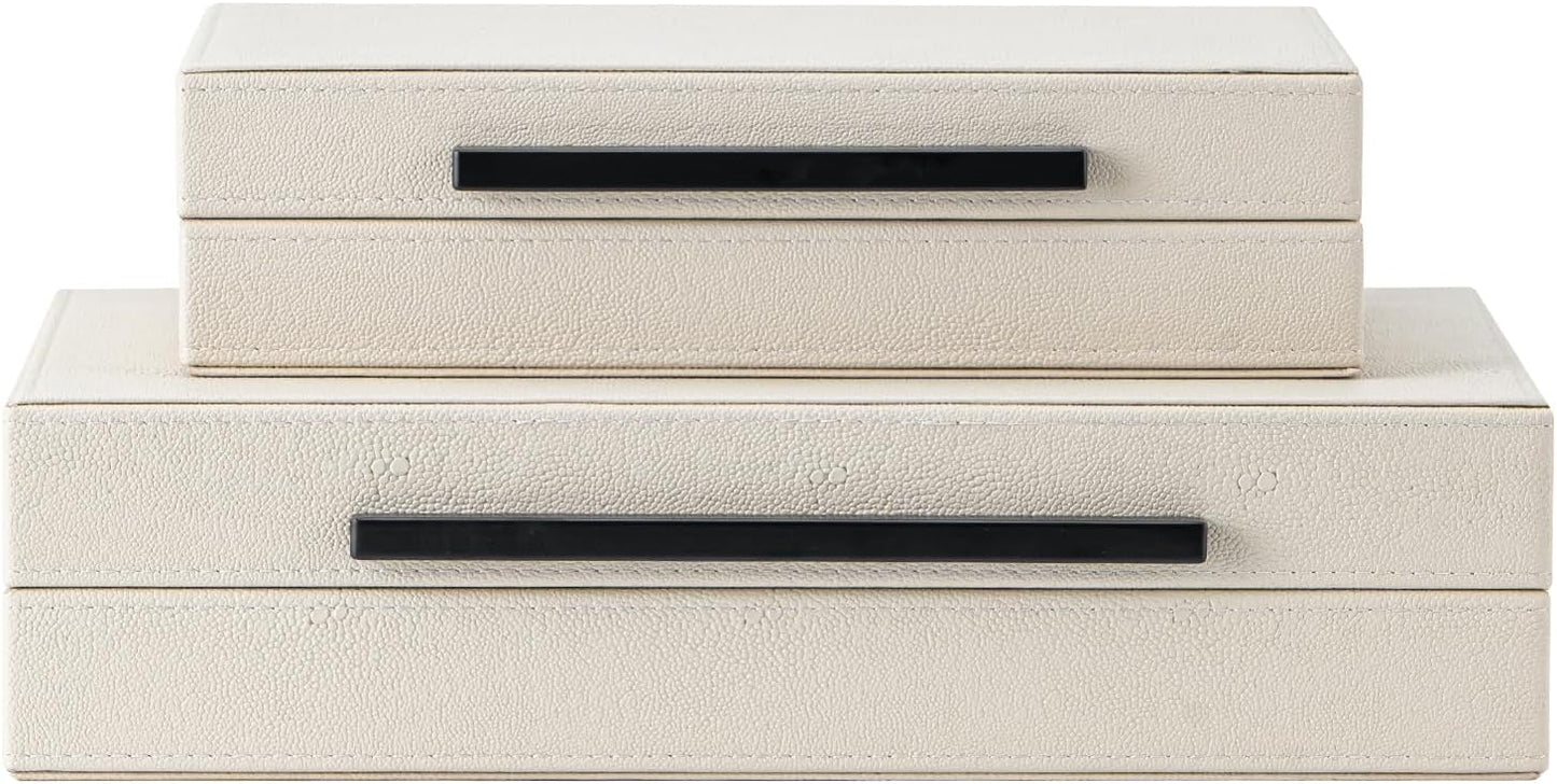 Faux Leather Jewelry & Memory Boxes / Beige+black Handles / 14.2 In / Set of 2