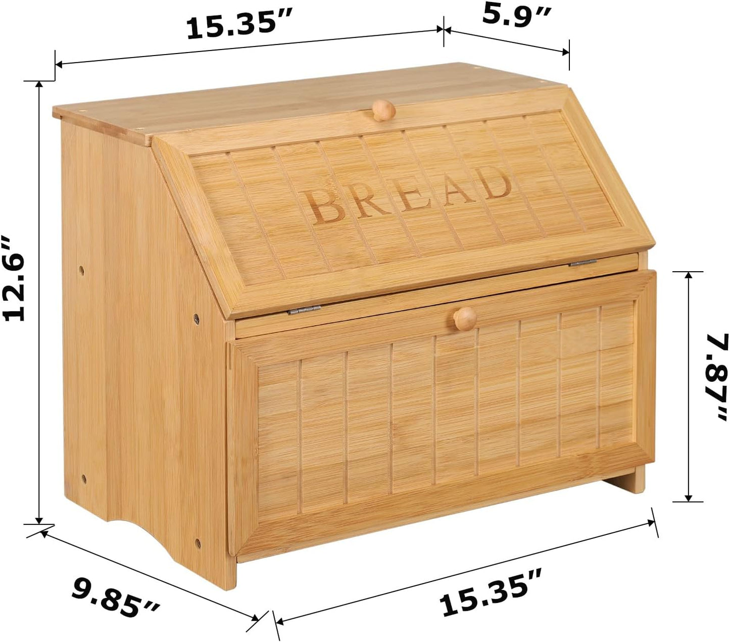 HOMEKOKO Vintage Double Layer Large Bread Box, Retro Design, Natural Bamboo | Keeps Bread Fresh 3-4 Days, 2-Tier