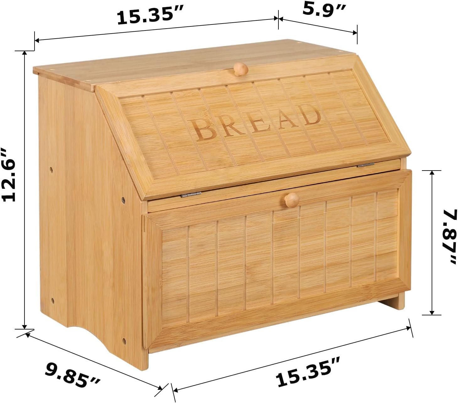 HOMEKOKO Vintage Double Layer Large Bread Box, Retro Design, Natural Bamboo | Keeps Bread Fresh 3-4 Days, 2-Tier
