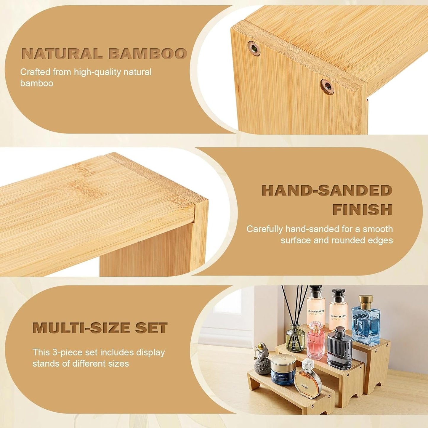 Figurine / 3 Tier Bamboo Display Stand Risers / Natural