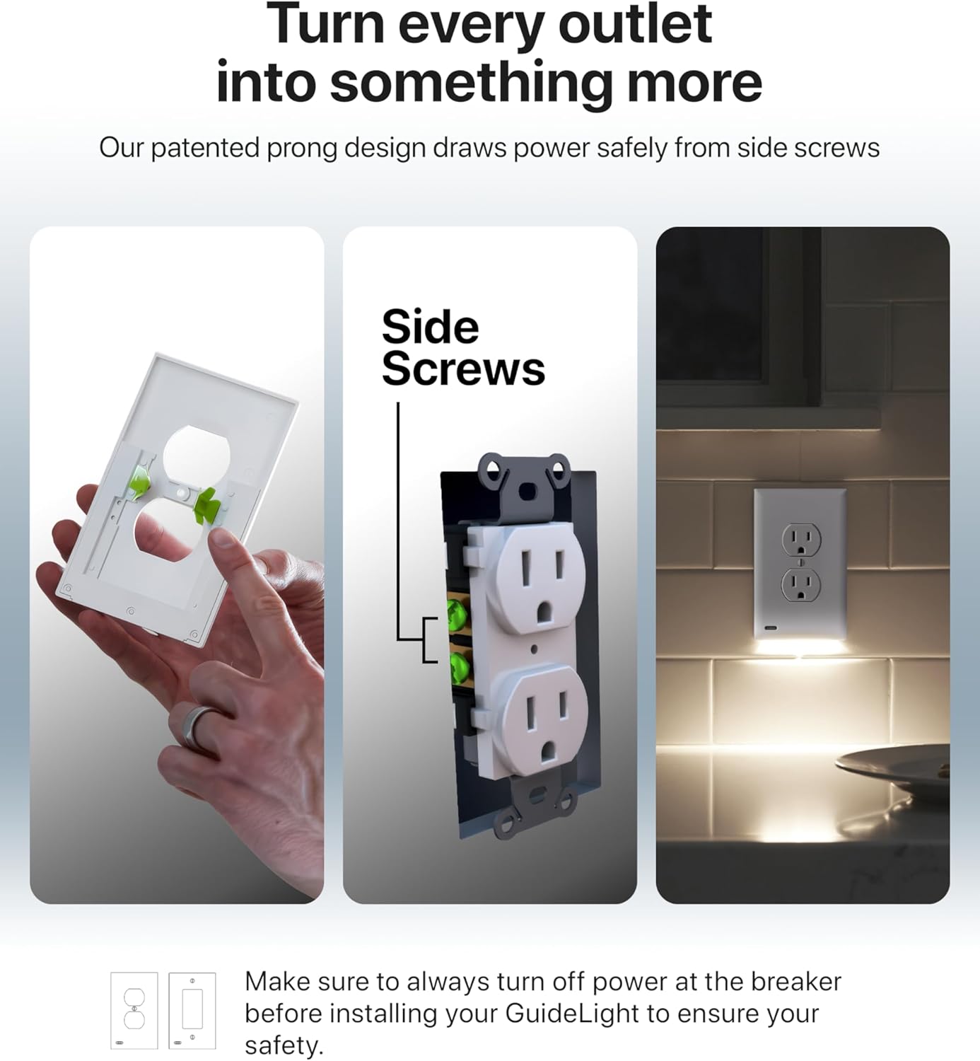 Single - SnapPower GuideLight [for Standard Decor, Not GFCI outlets] - Night Light - Electrical Outlet Wall Plate with