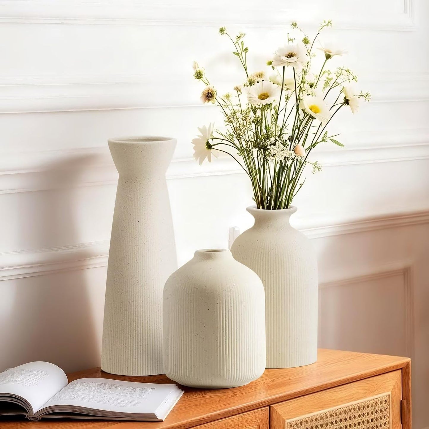 Ceramic Flower Vases / Beige / Set of 3