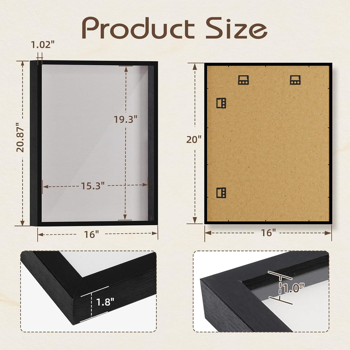 QDSSDECO 16" x 20" Shadow Box Frame, Linen Back, Real Glass,Black | Deep interior, real glass front, wall or tabletop