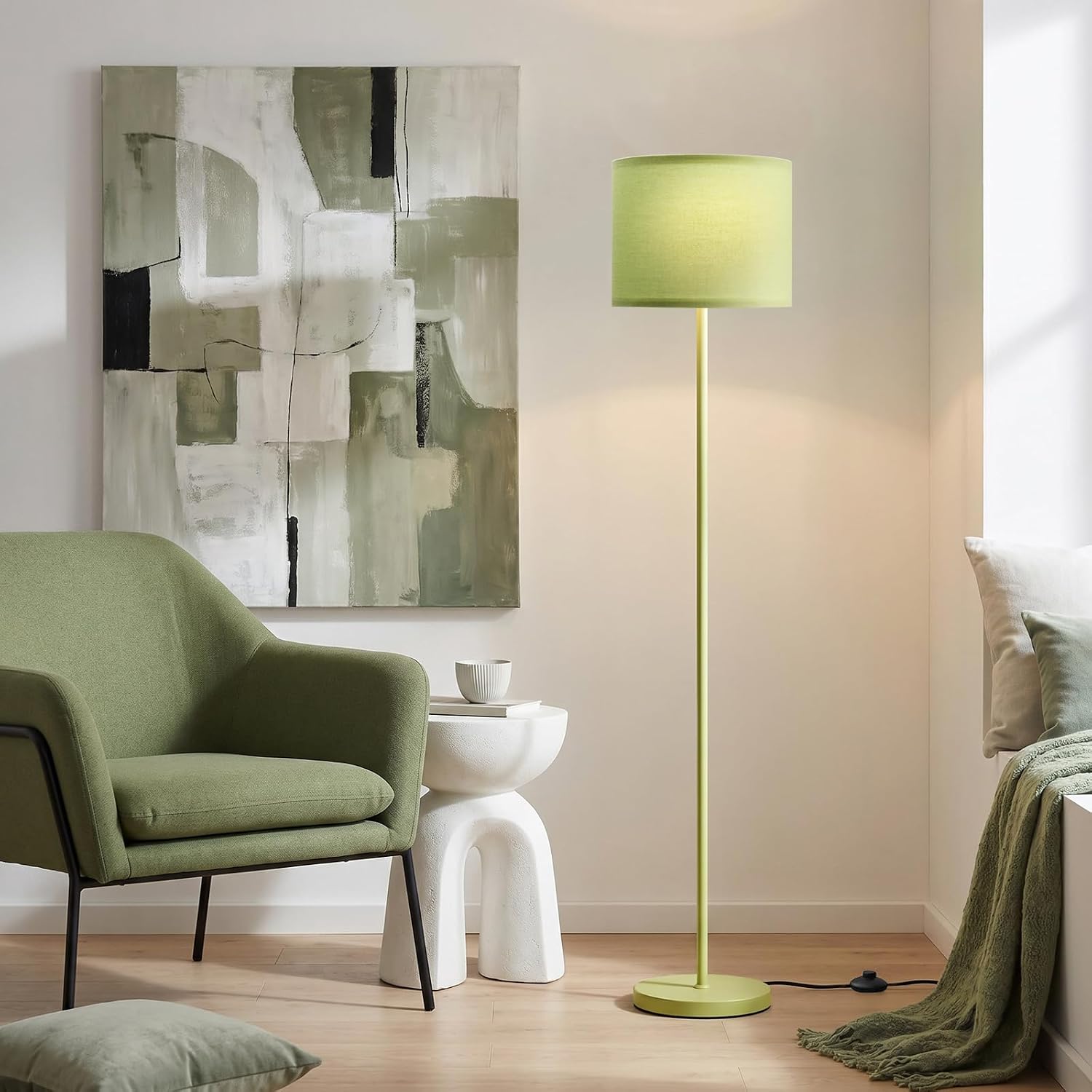 Ambimall 60'' Modern Floor Lamp with Shade, Tall Lamps for Living Room, Bedroom, Office, Dining Room, Light Green