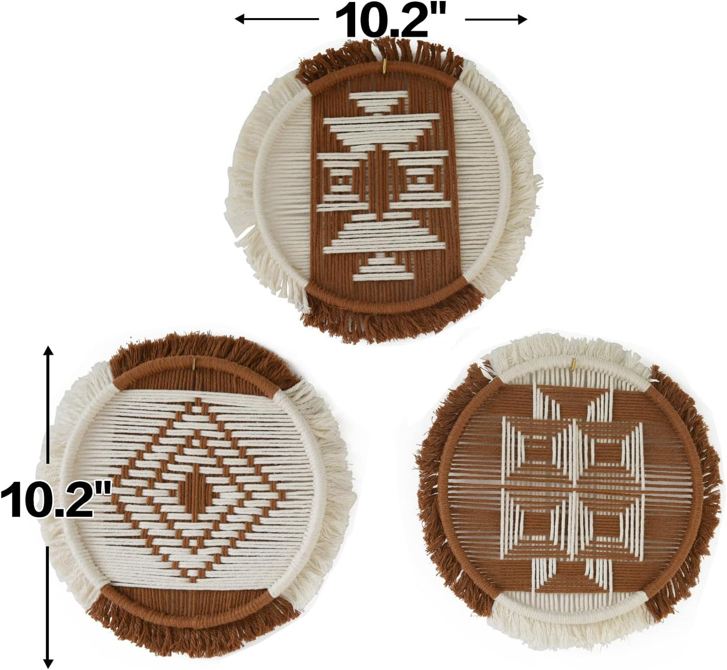 Macrame Wall Hanging Boho Decor / Brown and Ivory / Set of 3