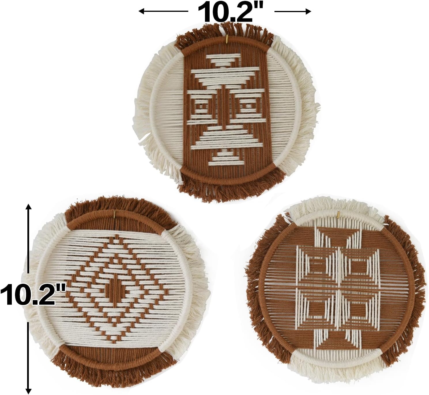 Macrame Wall Hanging Boho Decor / Brown and Ivory / Set of 3