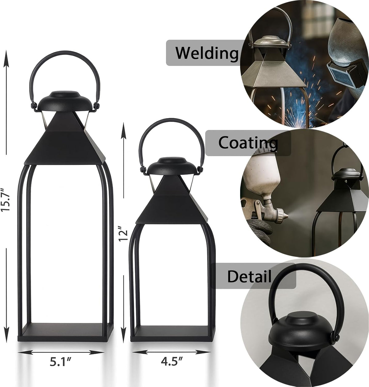 Decorative Metal Lanterns Indoor Outdoor, Candle Holder for Porch, Patio, Fireplace, Floor, Wedding, Christmas, Fall