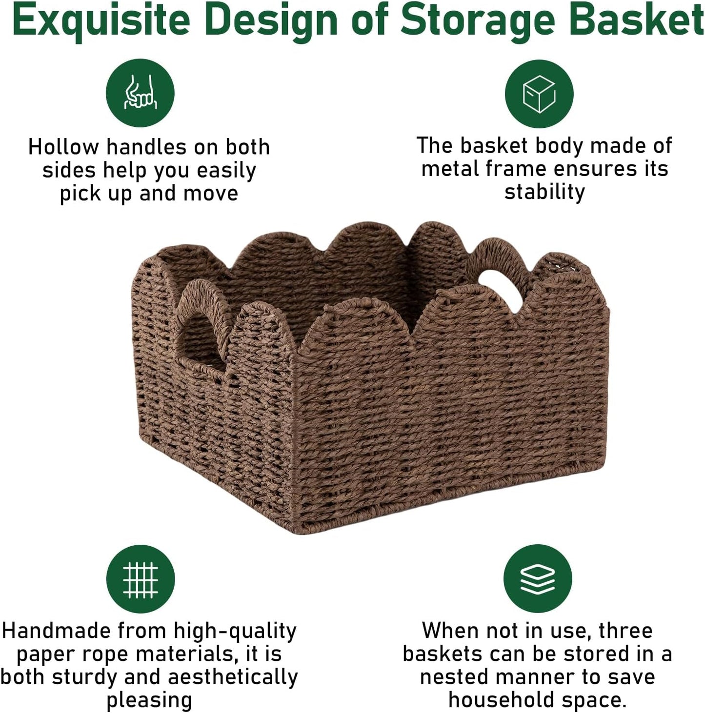 Scalloped Wicker Baskets / Brown