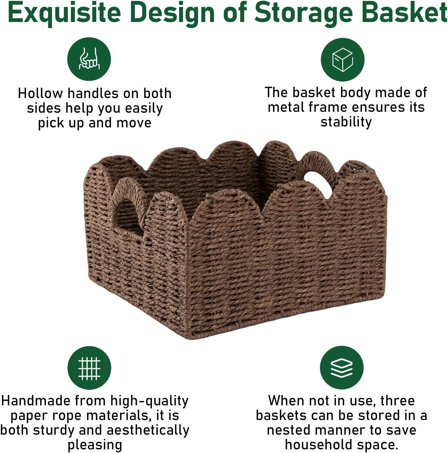 Scalloped Wicker Baskets / Brown