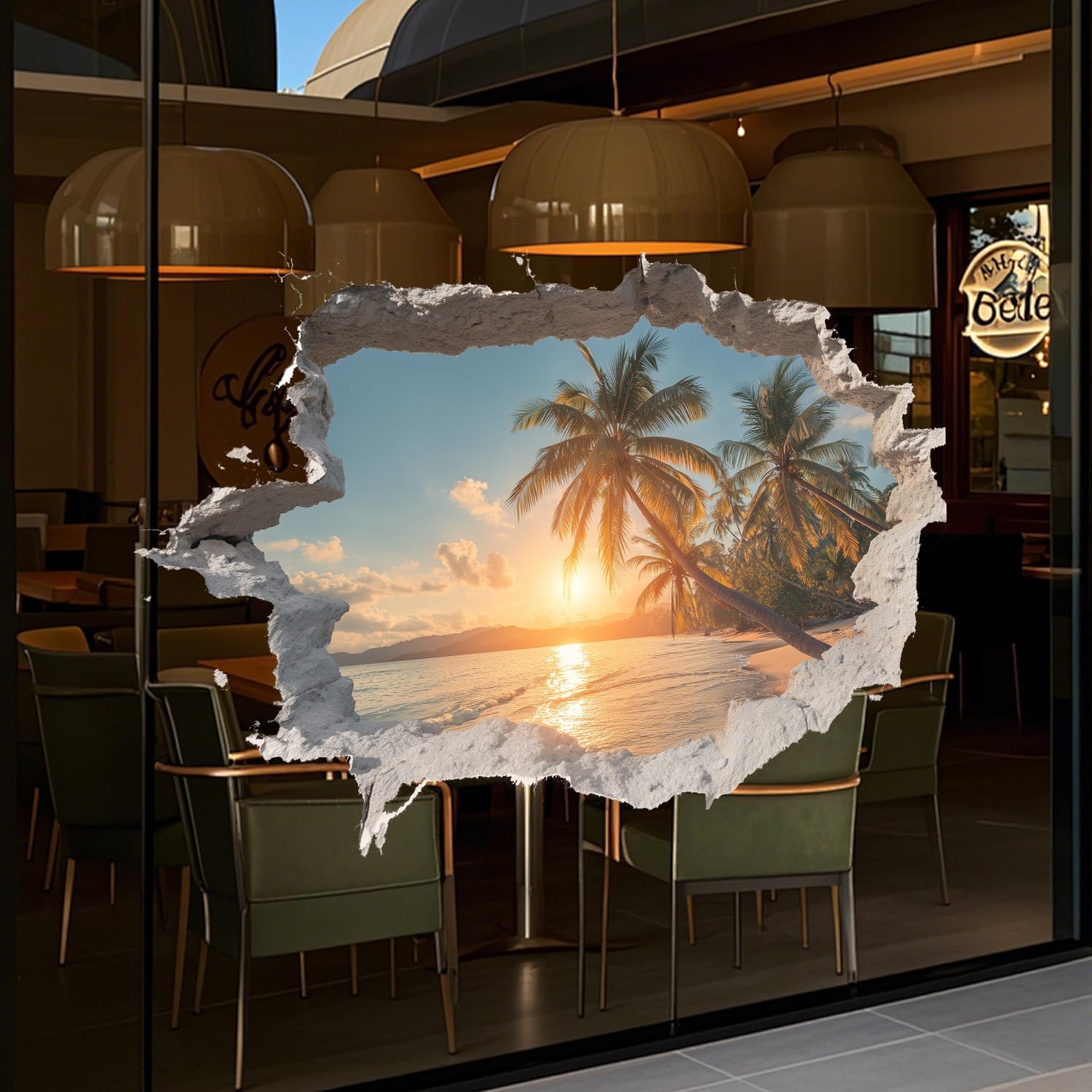 3D Tropical Beach Wall Decals Peel and Stick Ocean Sunset Palm Tree Wall Stickers / 6