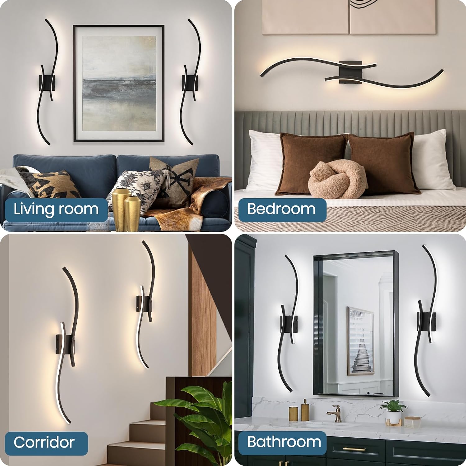 Battery Operated Wall Sconce Set of 2, 18000mAh Black Rechargeable Wall Lights with Remote Control,3000K-6000K Dimmable