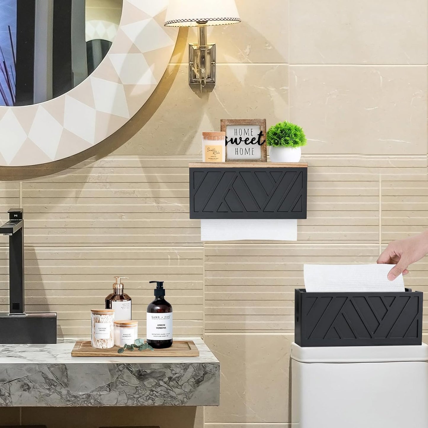 Set of 2 Paper Towel Dispenser Wall Mount, Paper Towel Holder Wall Mounted with Lid, Solid Wood Commercial C-Fold
