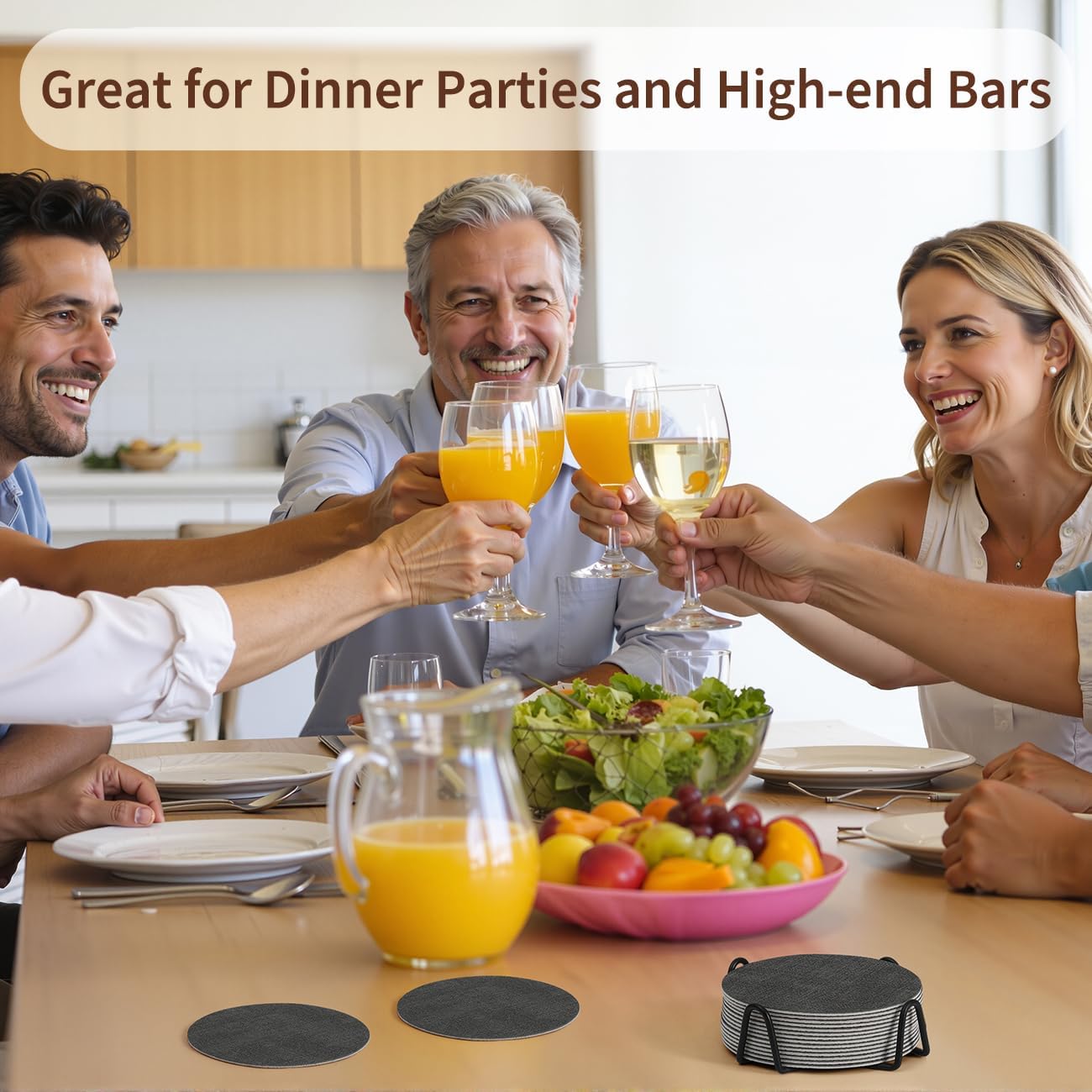Holder / Dual Sided Non-Slip Washable Faux Leather Cup Coasters / Gray Black / Set of 12