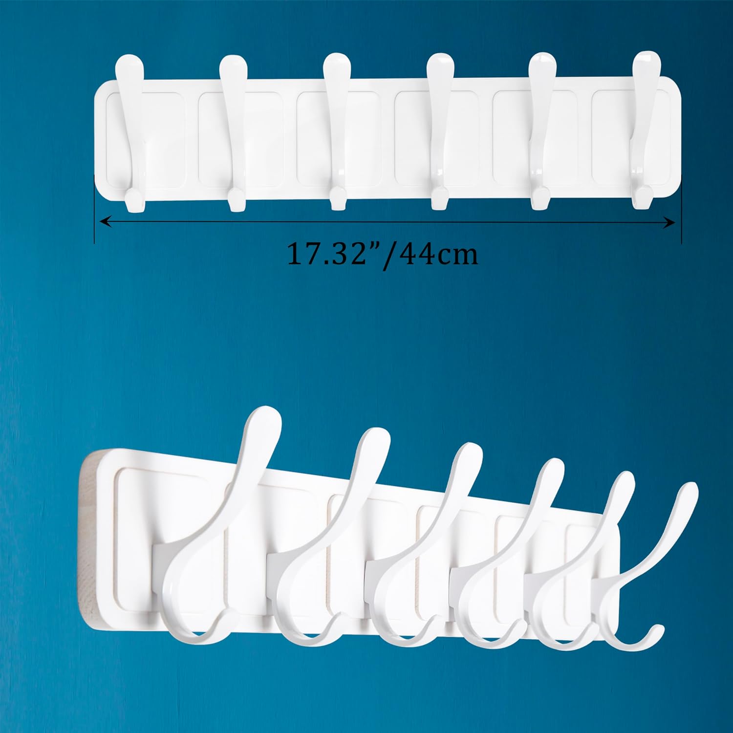 SKOLOO Coat Rack Wall Mount - Scandi-Style Wooden Carved-Block Coat Hook,Pack of 2, Wall Coat Hanger with 6 Hooks for