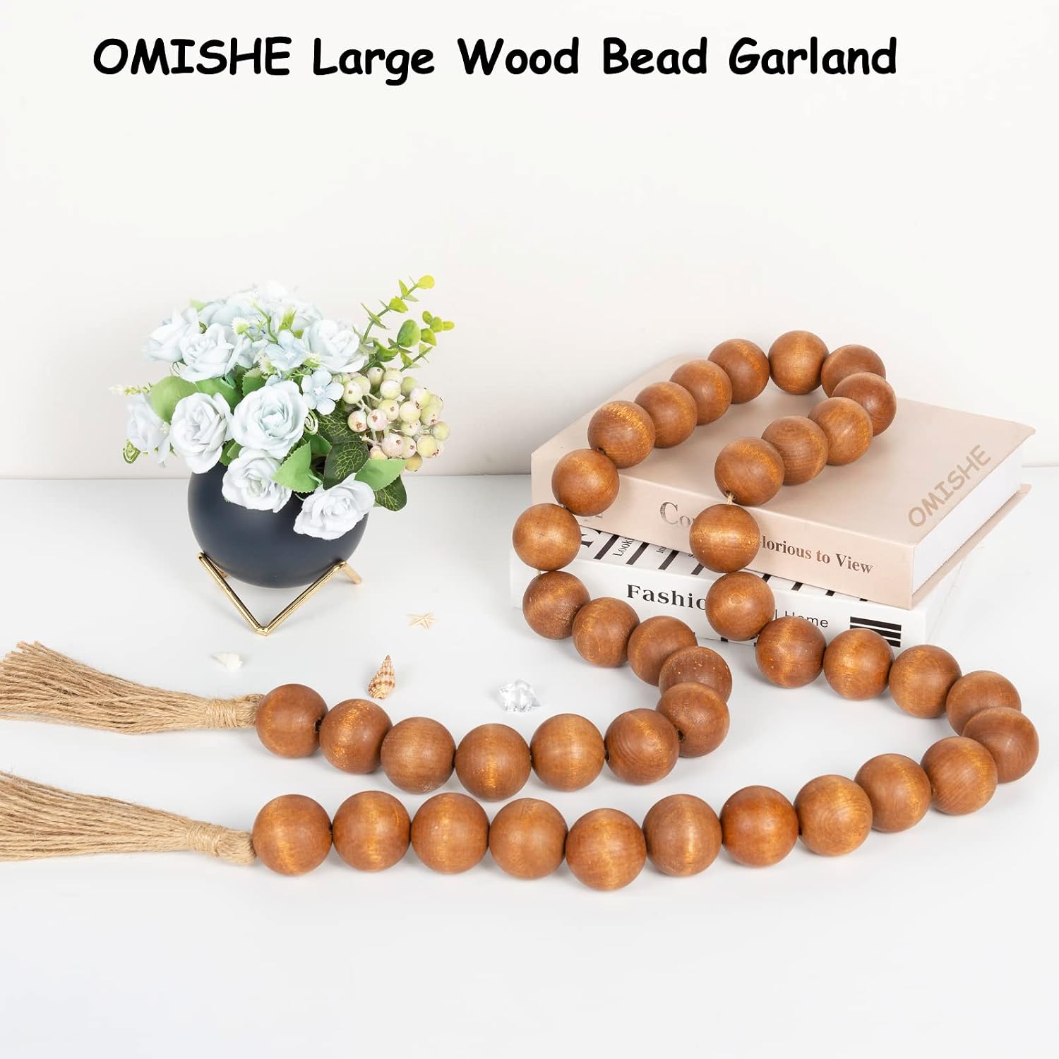 76" Long Extra Large Wood Bead Garland / 7 Brown / 76 Inches