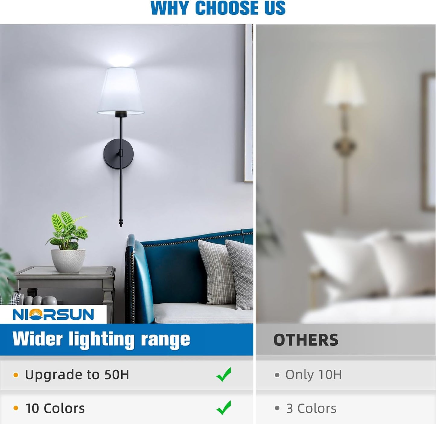 Battery Operated Wall Sconce Set of 2,Black Rechargeable Wall Lights with 10400mAh Dimmable Bulbs and Remote,10 Colors