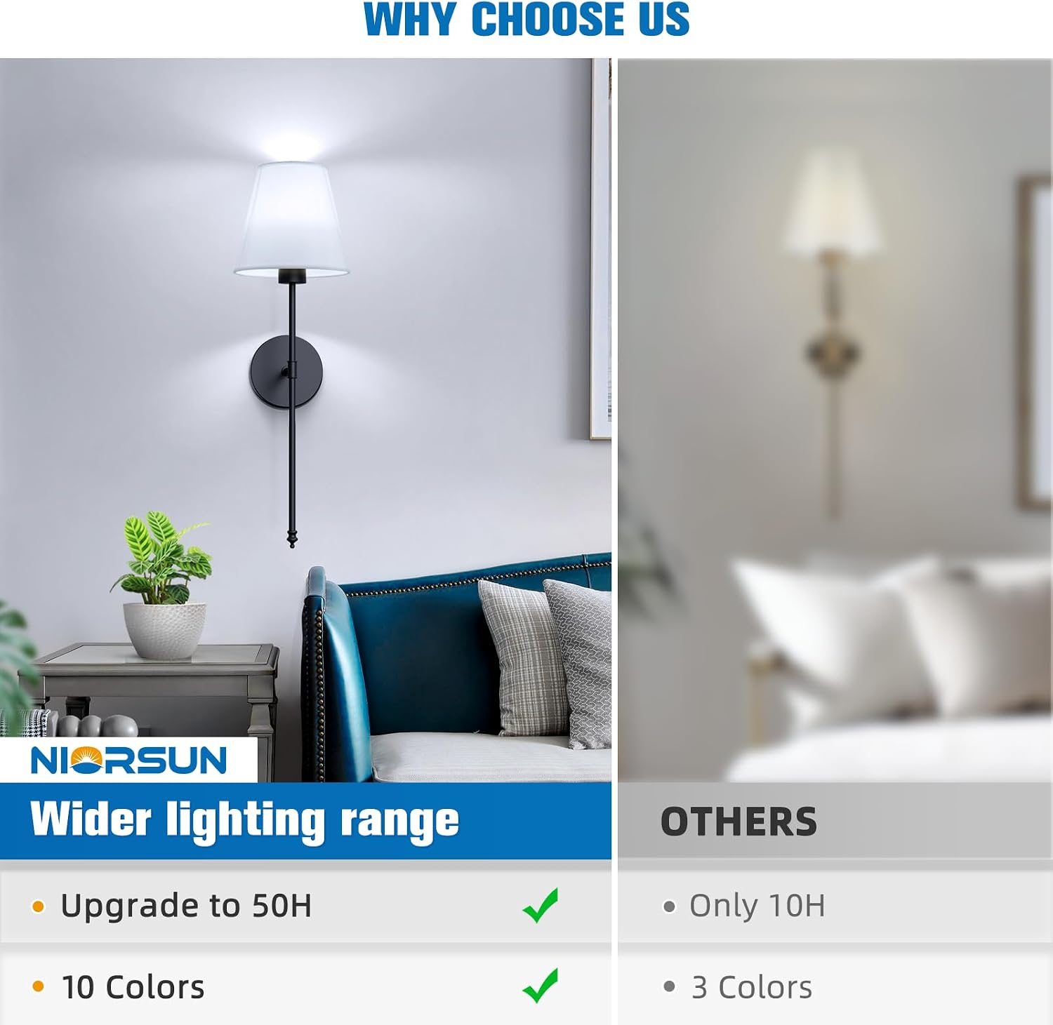 19.9 inch Battery Operated Wall Sconce Set of 2,Black Rechargeable Wall Lights with 10400mAh Dimmable Detachable Bulbs