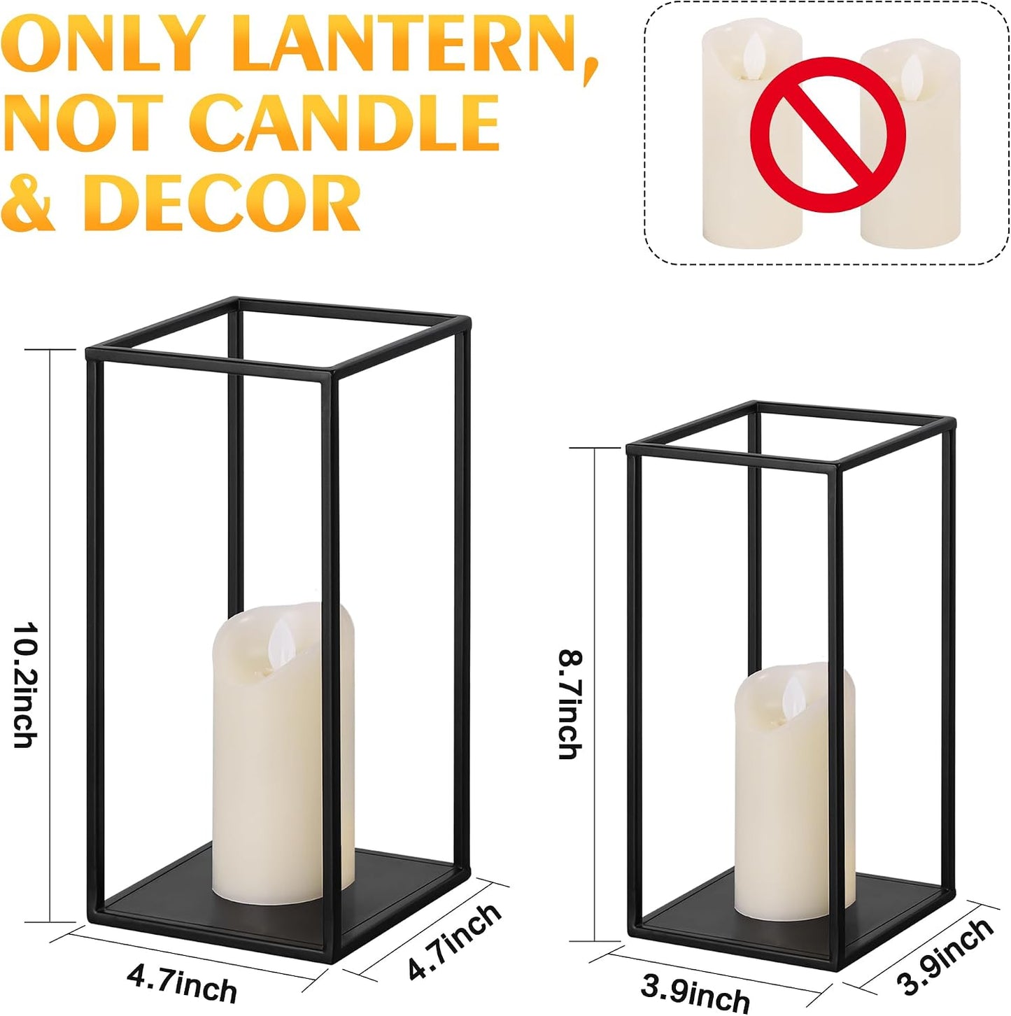 Eufrozy Lanterns Decorative Indoor Set of 2 Black Metal Lantern Candle Holder, Modern Farmhouse Lantern Decor for