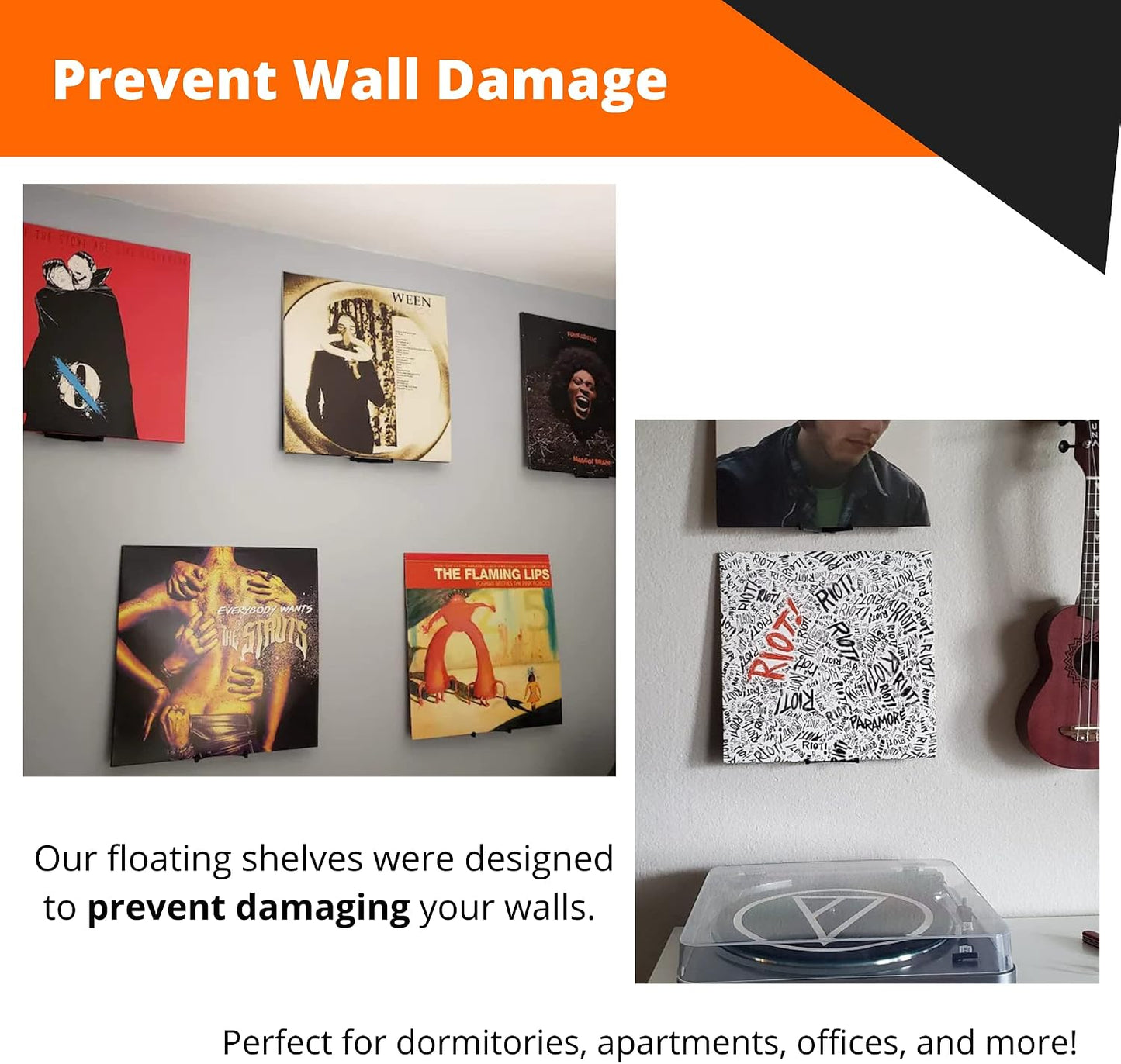 Wall Mount for Vinyl Record Display [10-PACK]- Display Your Album Collection- Wall Damage-Free Shelf- Perfect for
