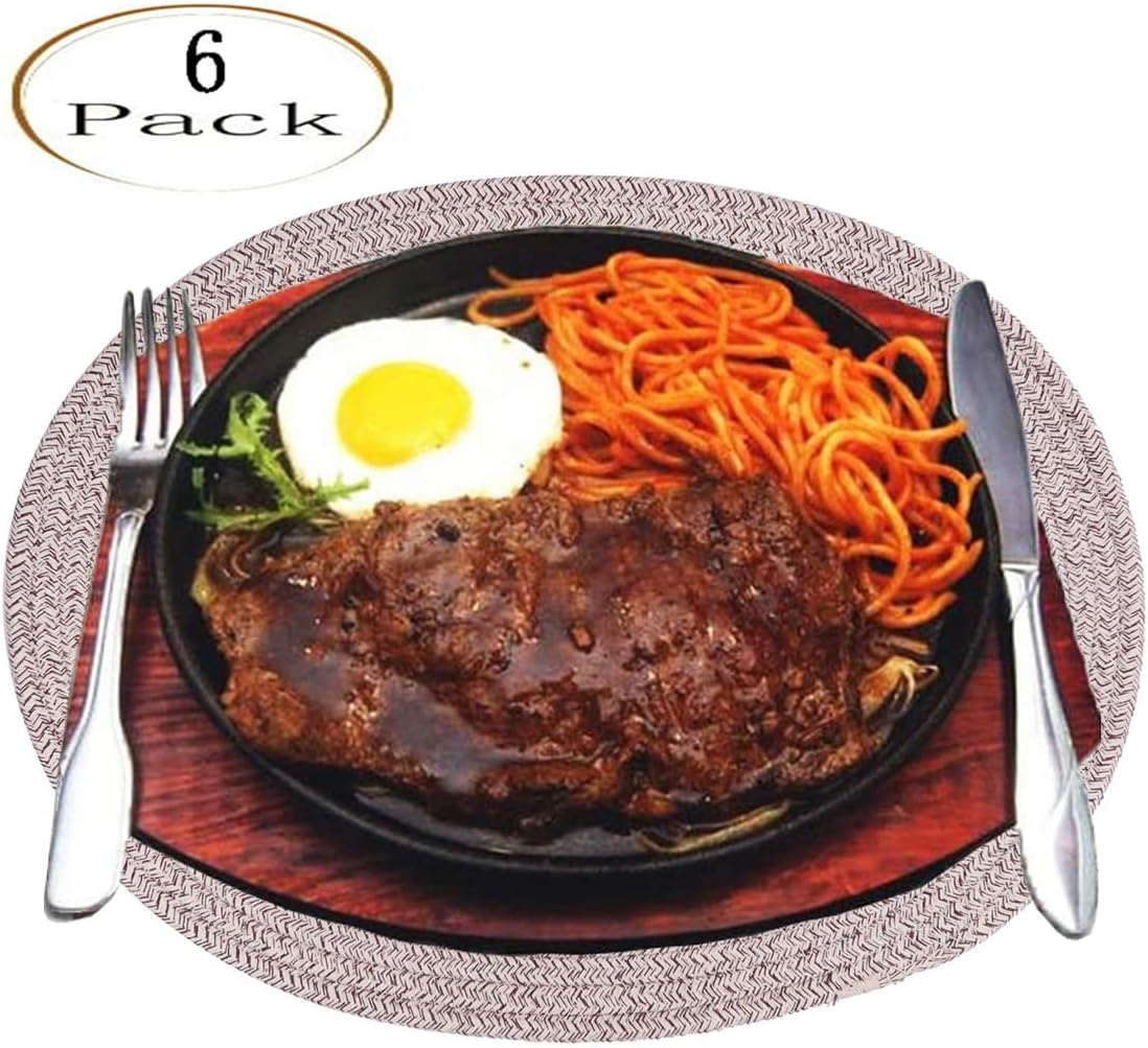 6 Pack Woven Placemats Fabric Tablemats, 12x16 inches Plate Chargers Cotton Weave Placemat Oval Braided Rattan