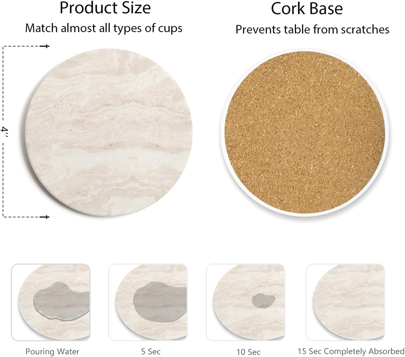 Holder / Absorbent Ceramic Coasters for Drinks / Light Beige / Set of 6
