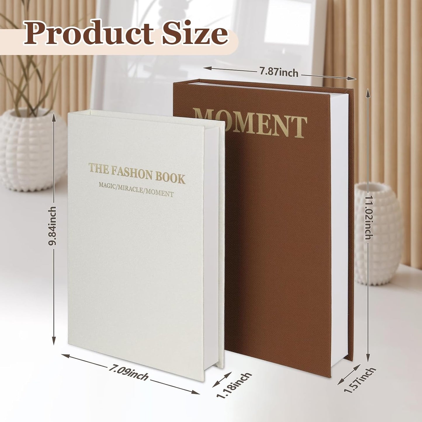 Linen Fake Books / Brown+white / Set of 2