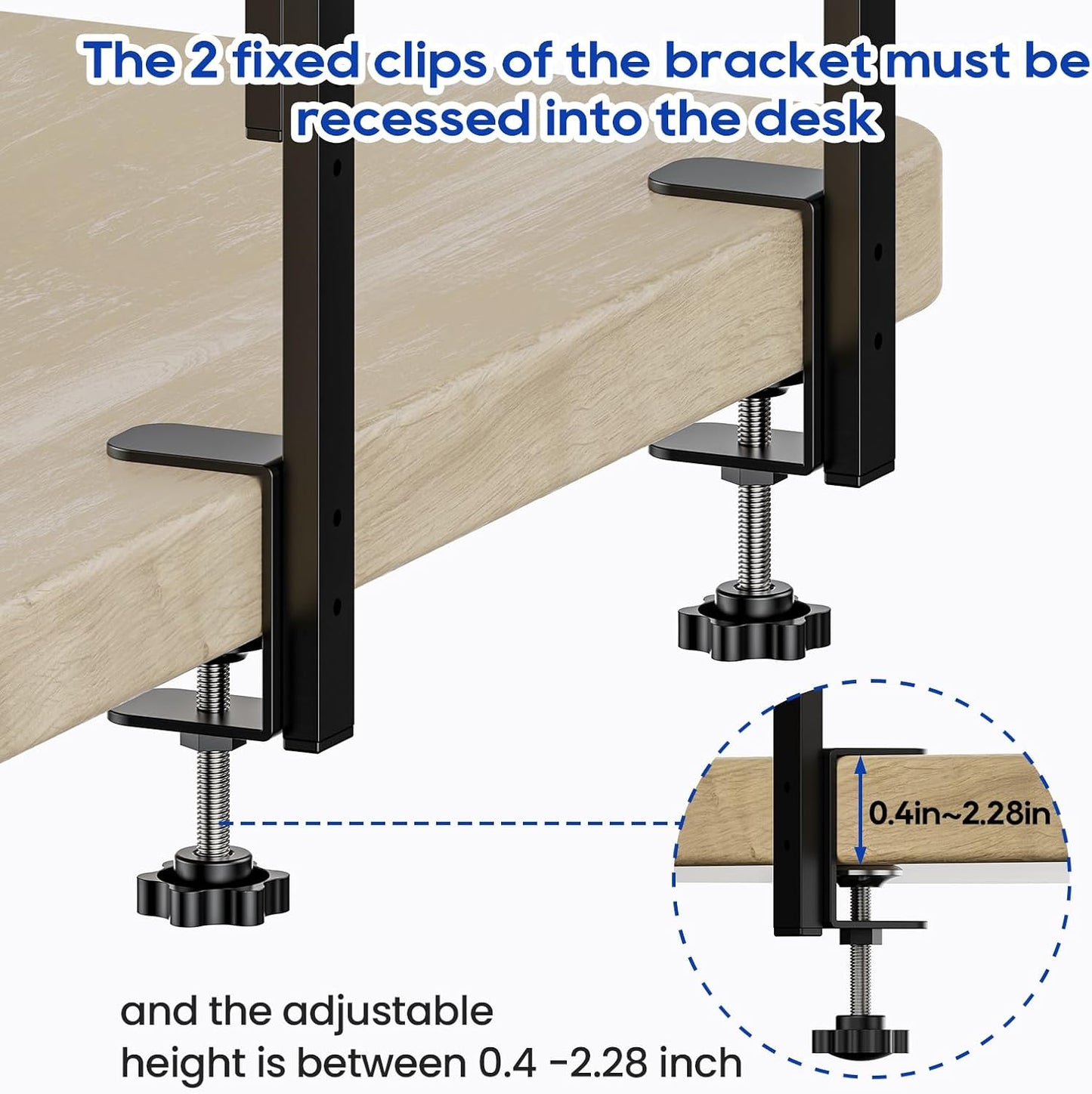 Clamp On Desk Shelf 2-Tier, 12.6 inche Wood Shelving Unit for Office Desk/Gaming Accessories, Tabletop Book Storage